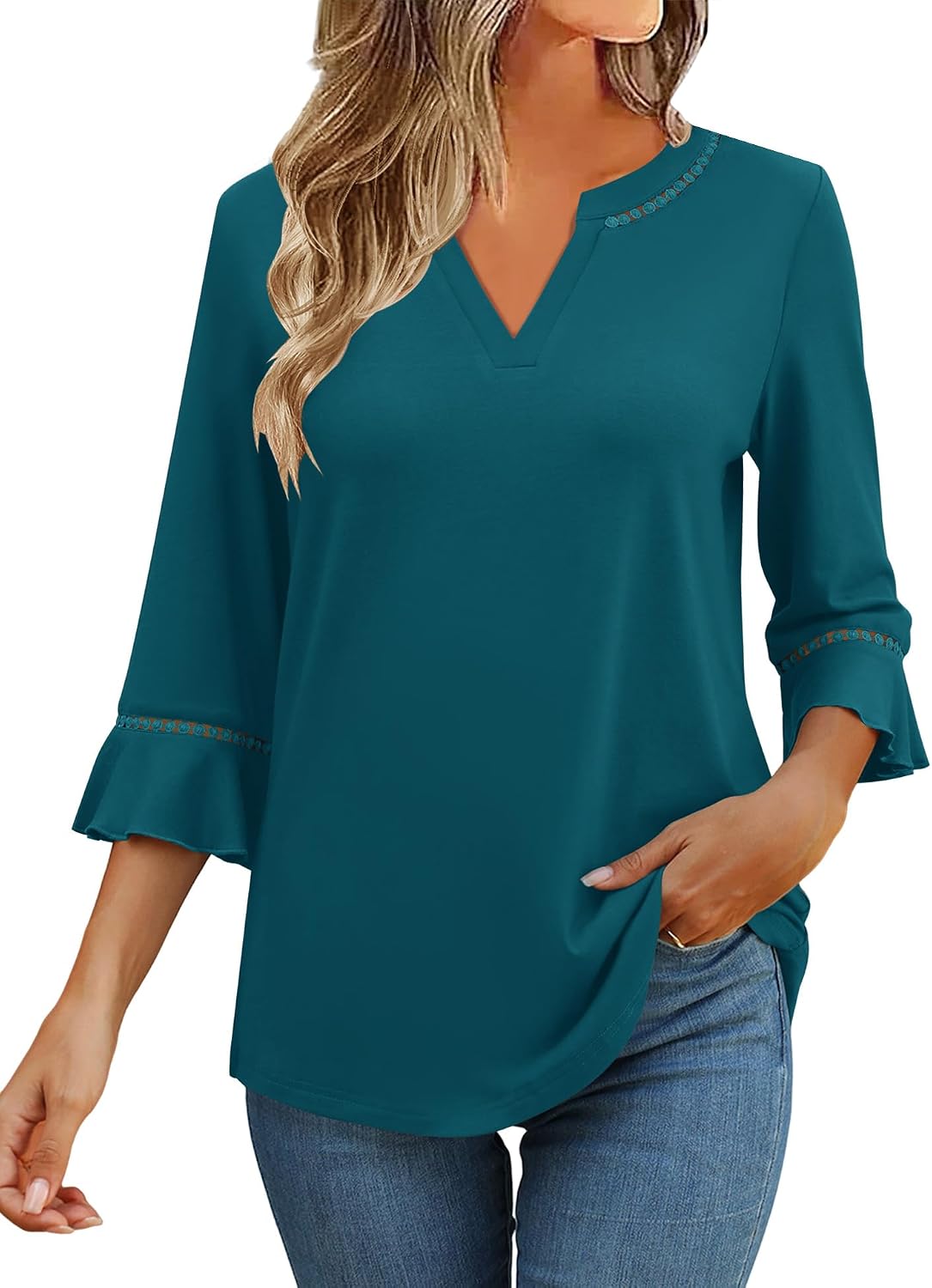 Detalle de Kistore V Neck Tunic Top, 3/4 sleeves