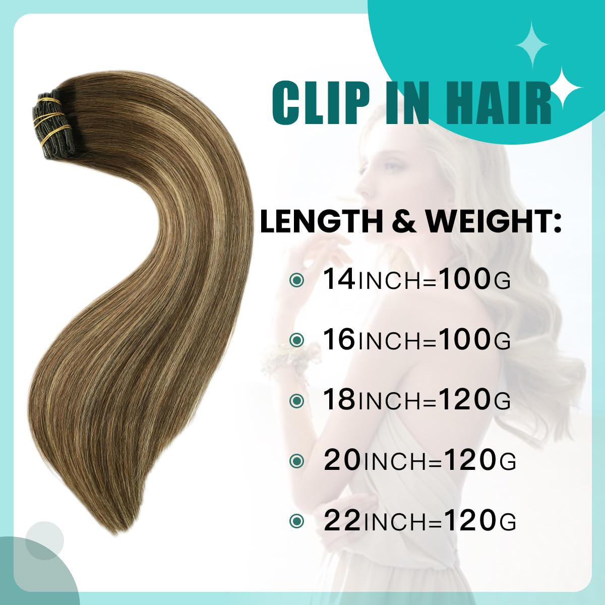 Detalle 2 de SURNEL Clip-in Extensions Echthaar Balayage Schokoladenbraun & Karamellbraun – 6er Set, 100 g, 40 cm