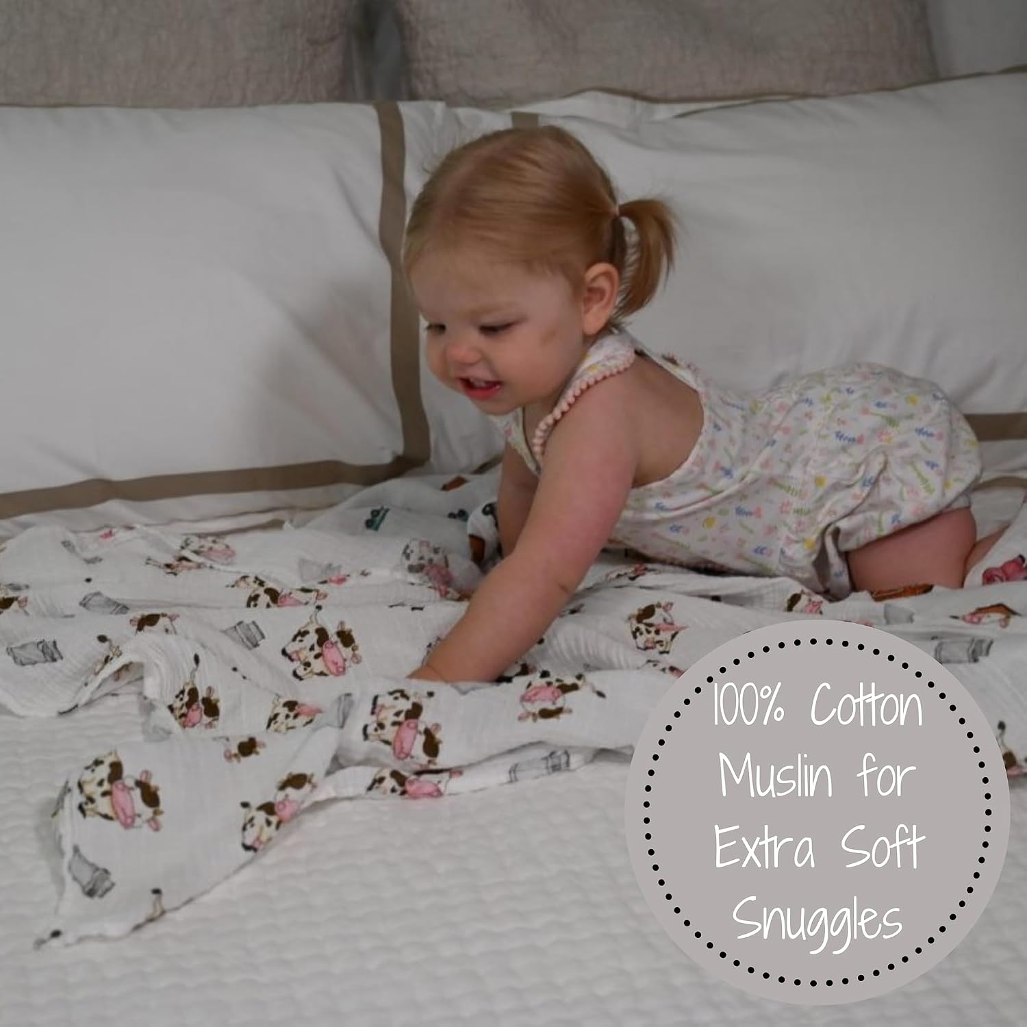 Thumbnail 3 de LollyBanks Muslin Swaddle Blanket, 47 x 47 in Organic Cotton, Cow Design
