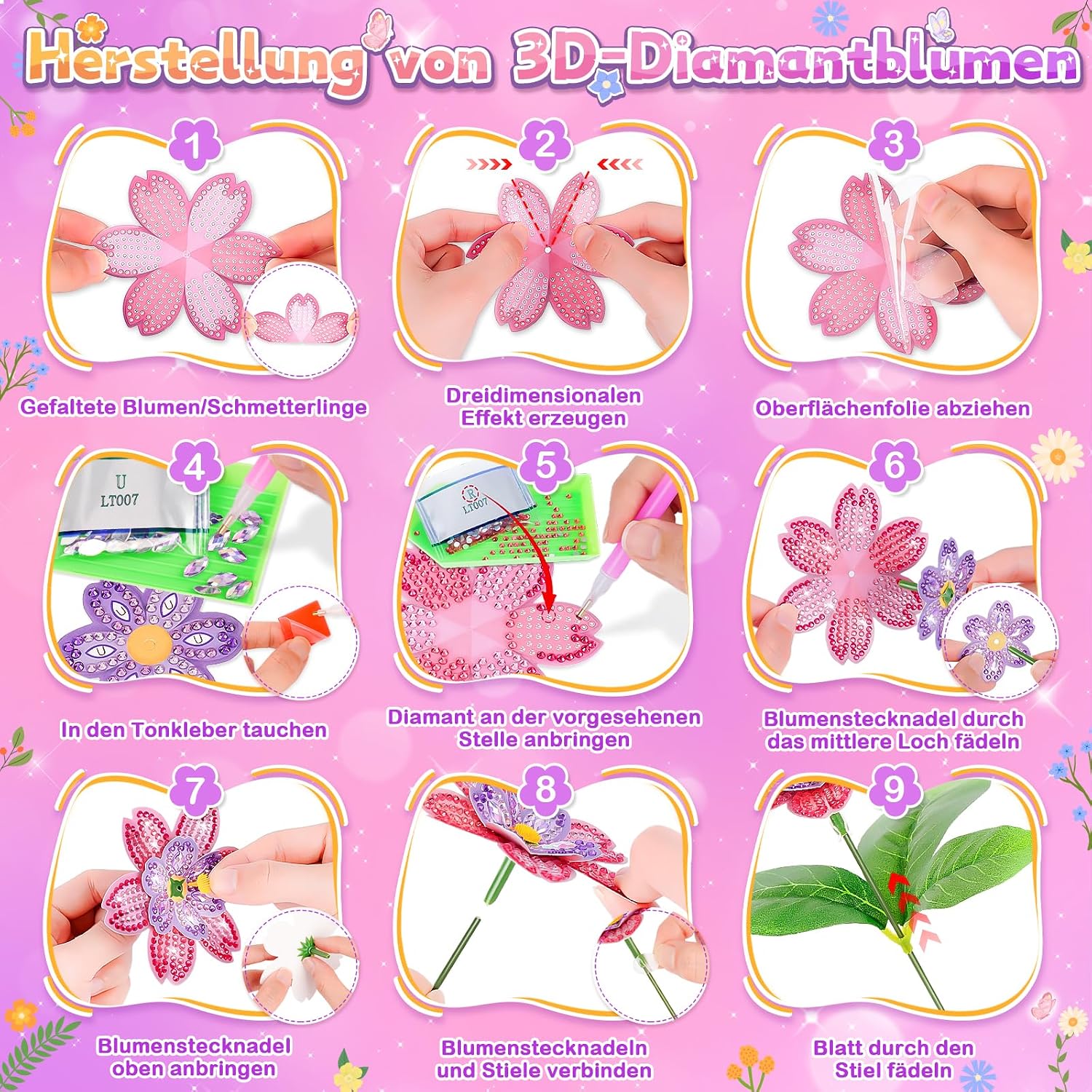 Thumbnail 6 de Diamond Painting Bastelset für Kinder ab 5–12 Jahren – Blumenstrauß DIY zum Verschenken