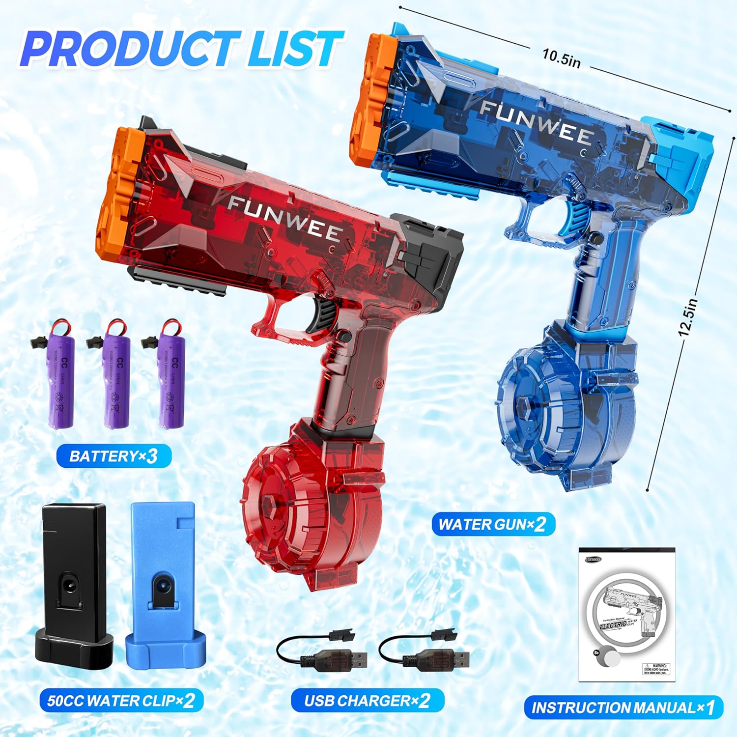 Detalle de Funwee 2 Pack Electric Water Guns: Full Automatic, High-Capacity Water Blaster