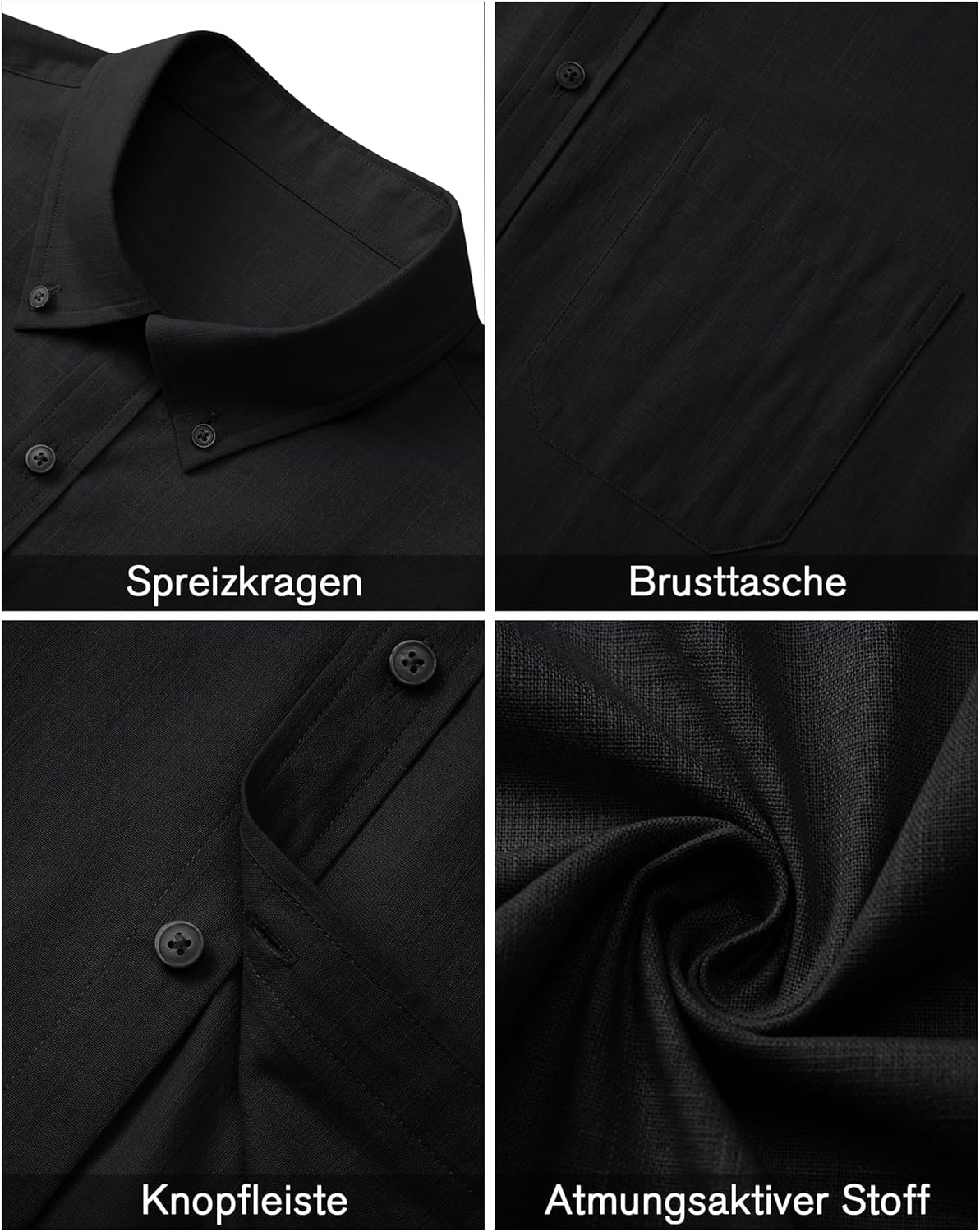 Thumbnail 4 de J.VER Leinenhemd Herren Kurzarm – Button-Down Regular Fit mit Brusttasche für Sommer & Freizeit