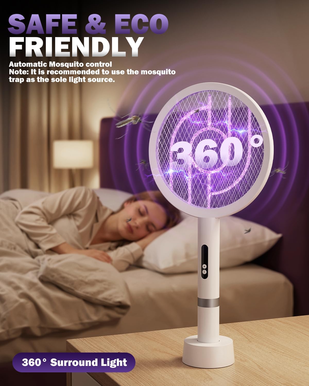 Detalle de Molxss Electric Fly Swatter Rechargeable – 1800mAh, 4000V Mosquito Zapper with USB-C & Charging Base