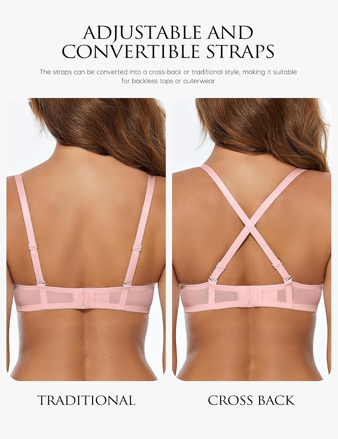 Detalle de Wingslove Women's Lace Demi See-Through Balconette Bra with Convertible Straps
