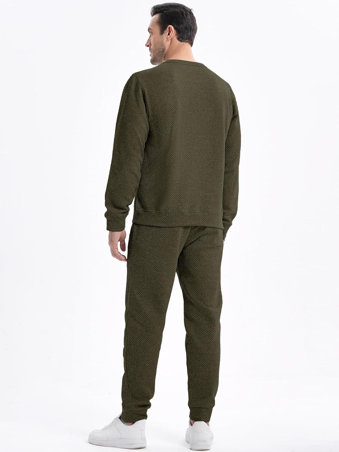 Thumbnail 2 de JMIERR Men's 2-Piece Knit Jacquard Tracksuit Set with Hooded Sweatshirt and Joggers