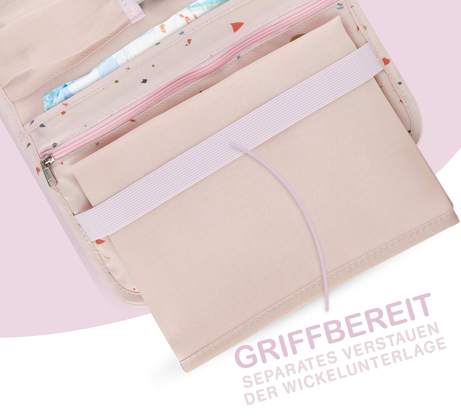 Thumbnail 3 de Jubi Windeltasche mit Wickelunterlage – kompakt, rosa Konfetti, Klettverschluss