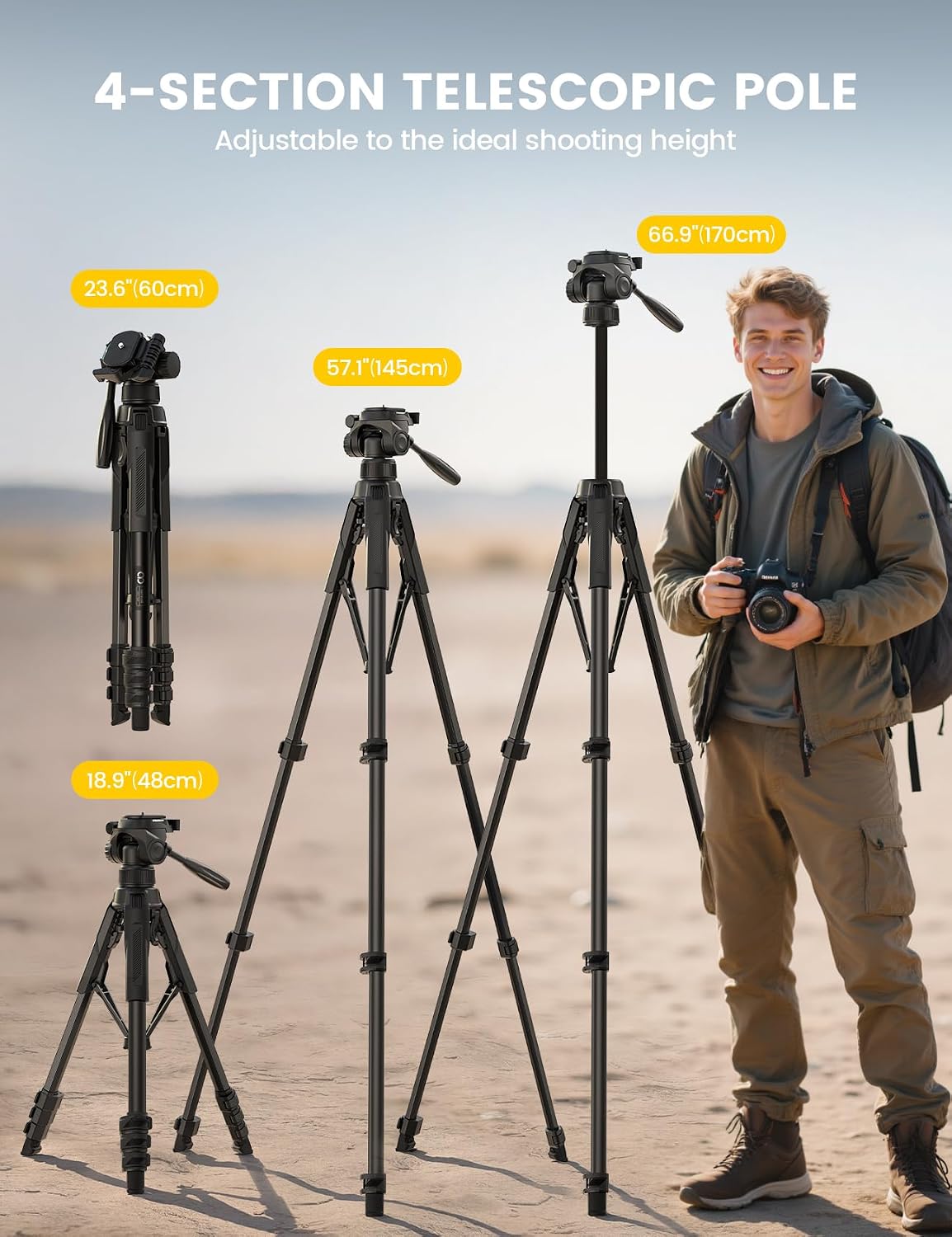 Thumbnail 5 de Lamicall 67inch Camera Tripod 170cm, 8kg load