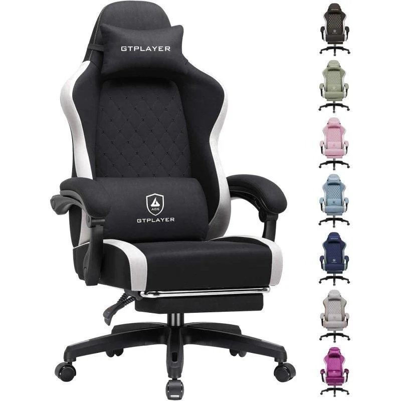 Detalle de Silla Gaming GTPLAYER Ergonómica con Reposapiés Ajustable y Tela Transpirable