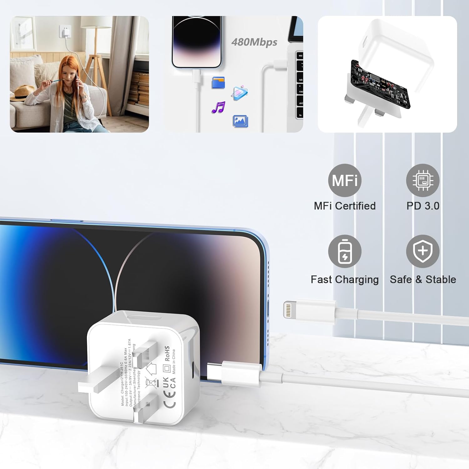 Thumbnail 3 de VNSMABIIT iPhone USB‑C Fast Charger 2‑Pack with 2m USB‑C Cable (white)