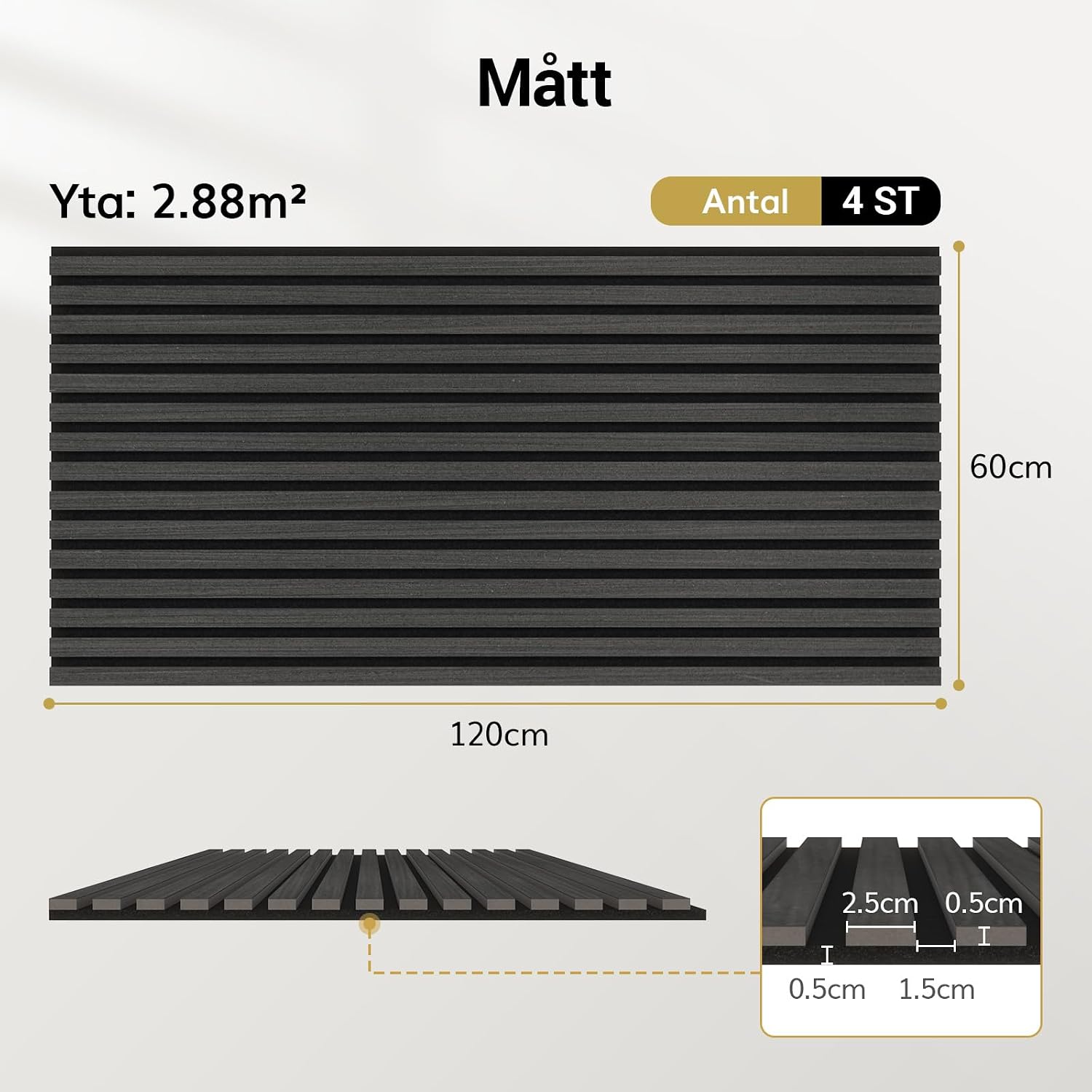 Detalle de TONOR 25070 akustikpaneler, 120 x 60 cm, svart, 4-pack