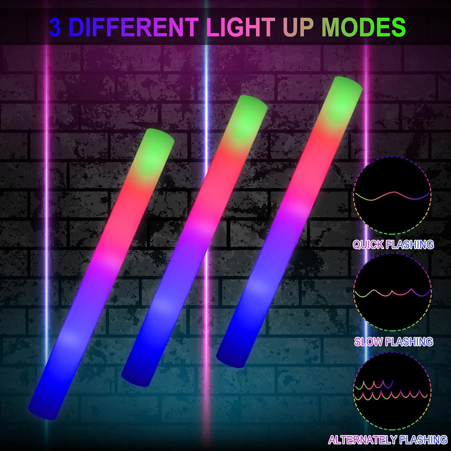 Thumbnail 1 de LifBetter 58-Pack Foam LED Glow Sticks (3 Flash Modes)