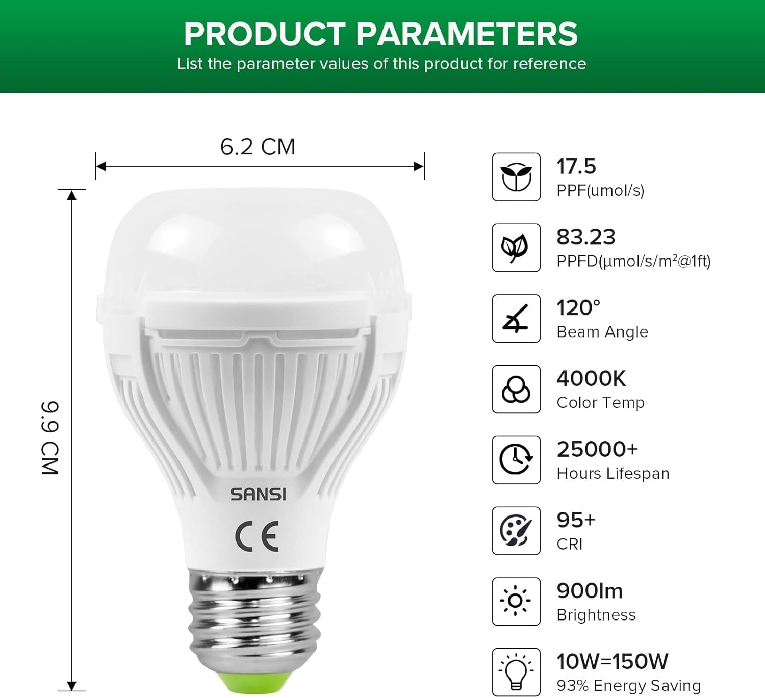Thumbnail 5 de SANSI A19 10W LED Coltiva la Luce E27 Aggiornato – Spettro Completo per Piante