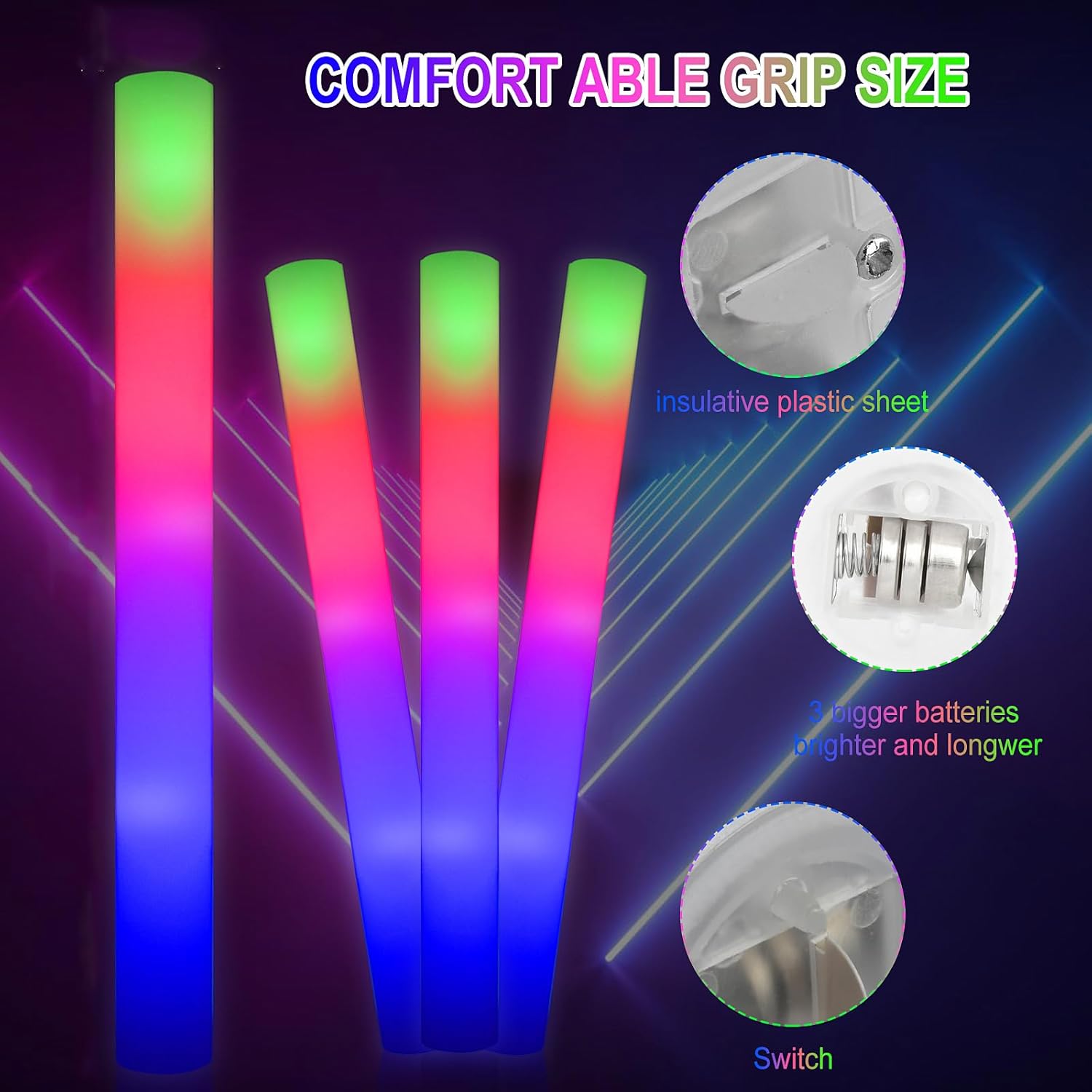 Thumbnail 4 de LifBetter 58-Pack Foam LED Glow Sticks (3 Flash Modes)