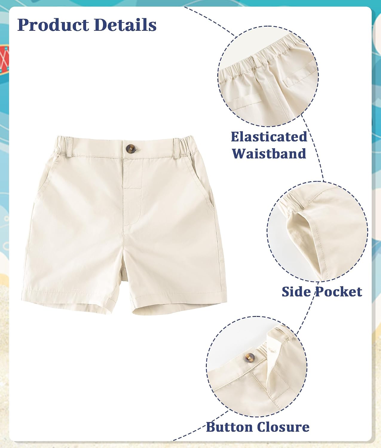 Detalle de Volunboy Toddler Boys Summer Clothes: Short Sleeve Polo & Elastic Shorts Set (1–6 Years)