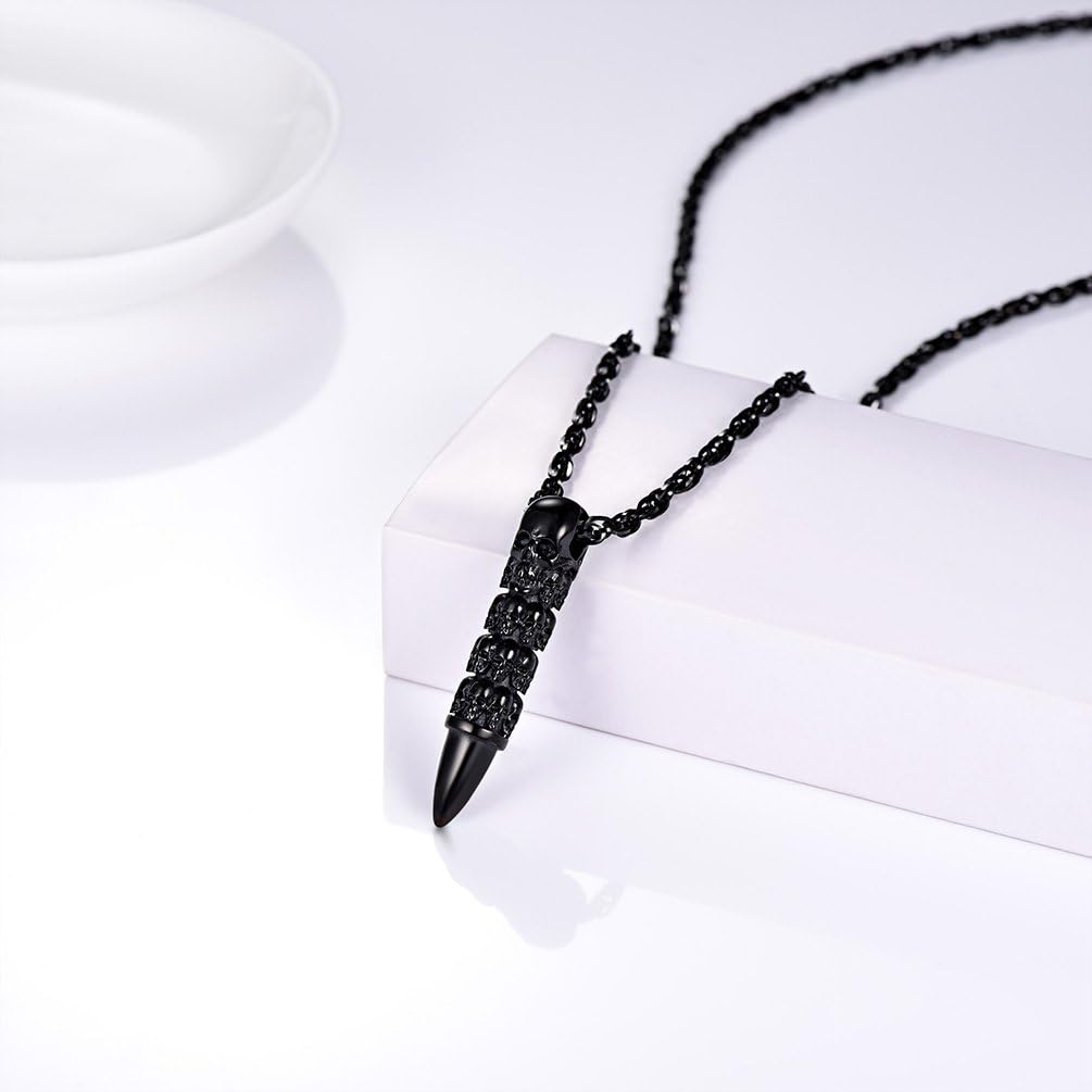 Thumbnail 4 de Collier PROSTEEL Têtes de Morts en acier inoxydable 316L avec pendentif plume/balle/crâne