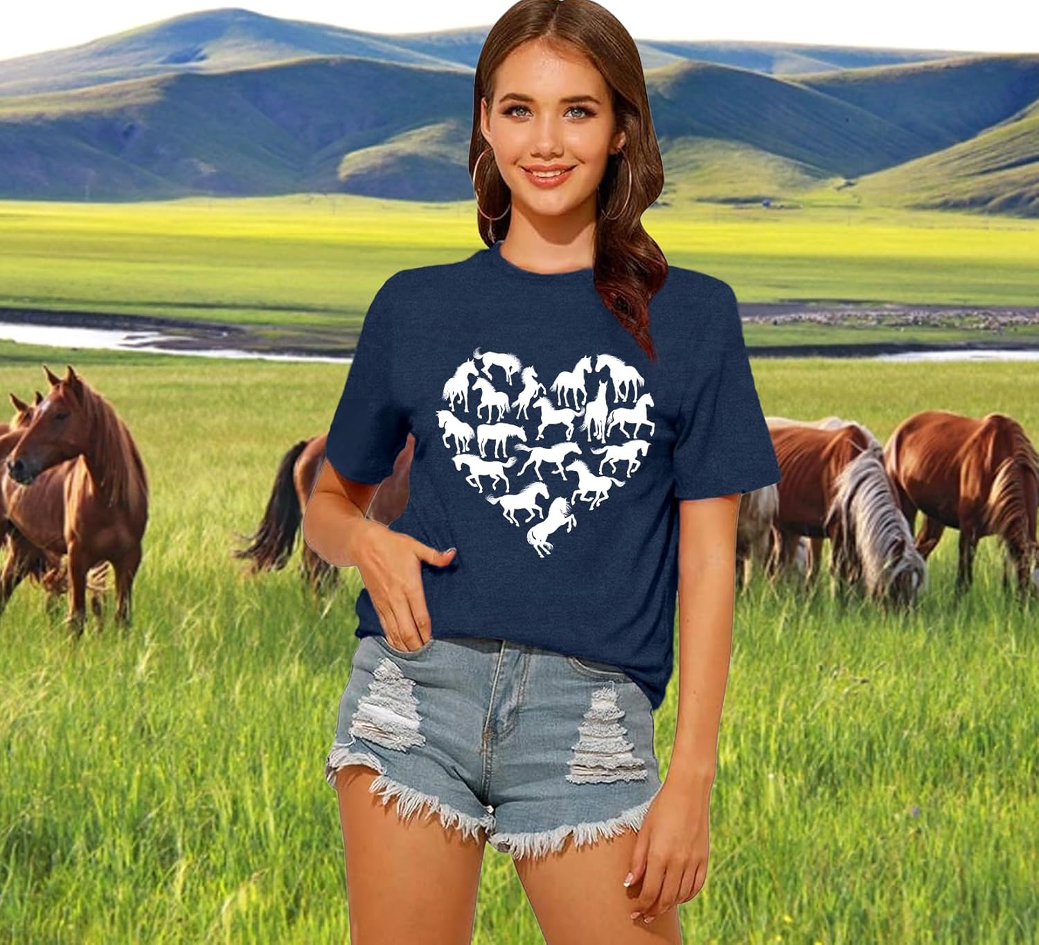 Detalle de Qskall Horses T-Shirt for Horseback Riding Lovers (Equestrian Tee Top)