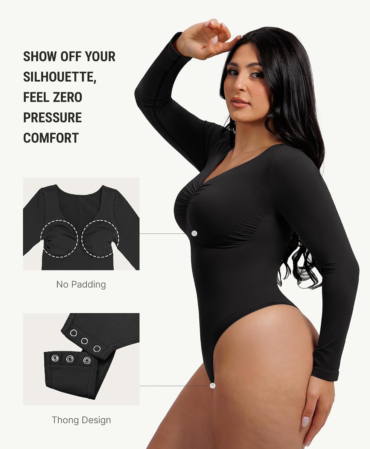 Thumbnail 2 de FeelinGirl MT240067 Long-Sleeve Shapewear Bodysuit, Light Compression