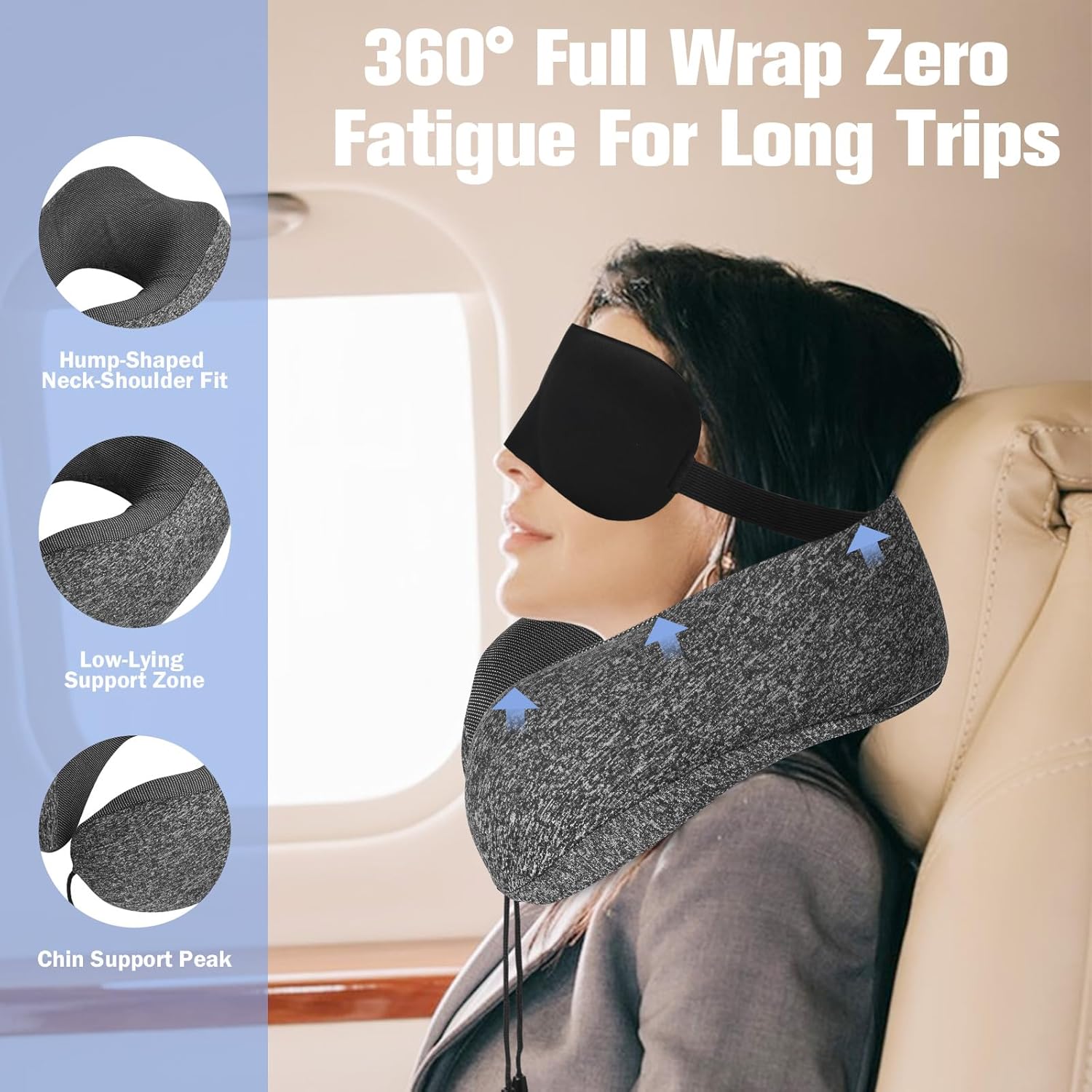Thumbnail 2 de XXXFLOWER Travel Neck Pillow with Memory Foam – Dark Grey