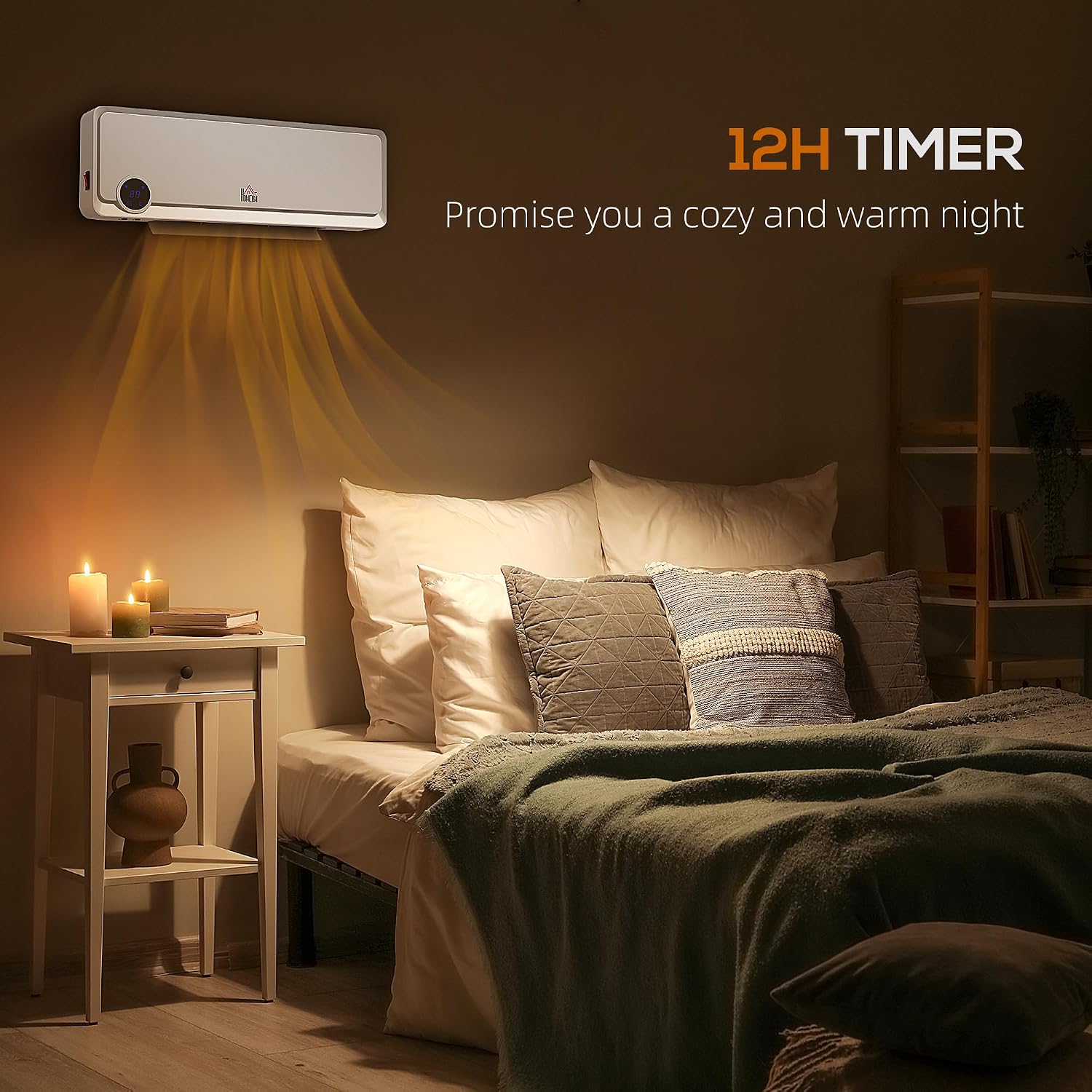 Detalle de HOMCOM 820-252V70WT Wall-Mounted Heater, 1000W/2000W, Fan and Timer