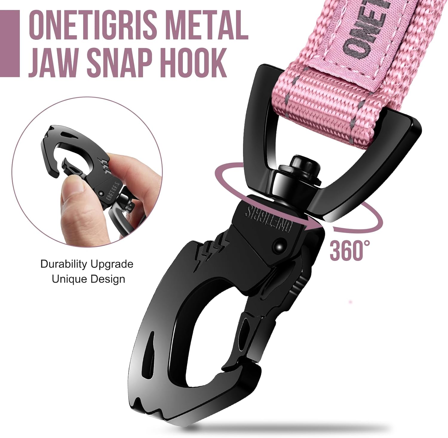 Thumbnail 2 de OneTigris short dog lead with padded handle (Pink, 20IN) – training traffic leash for medium to large dogs