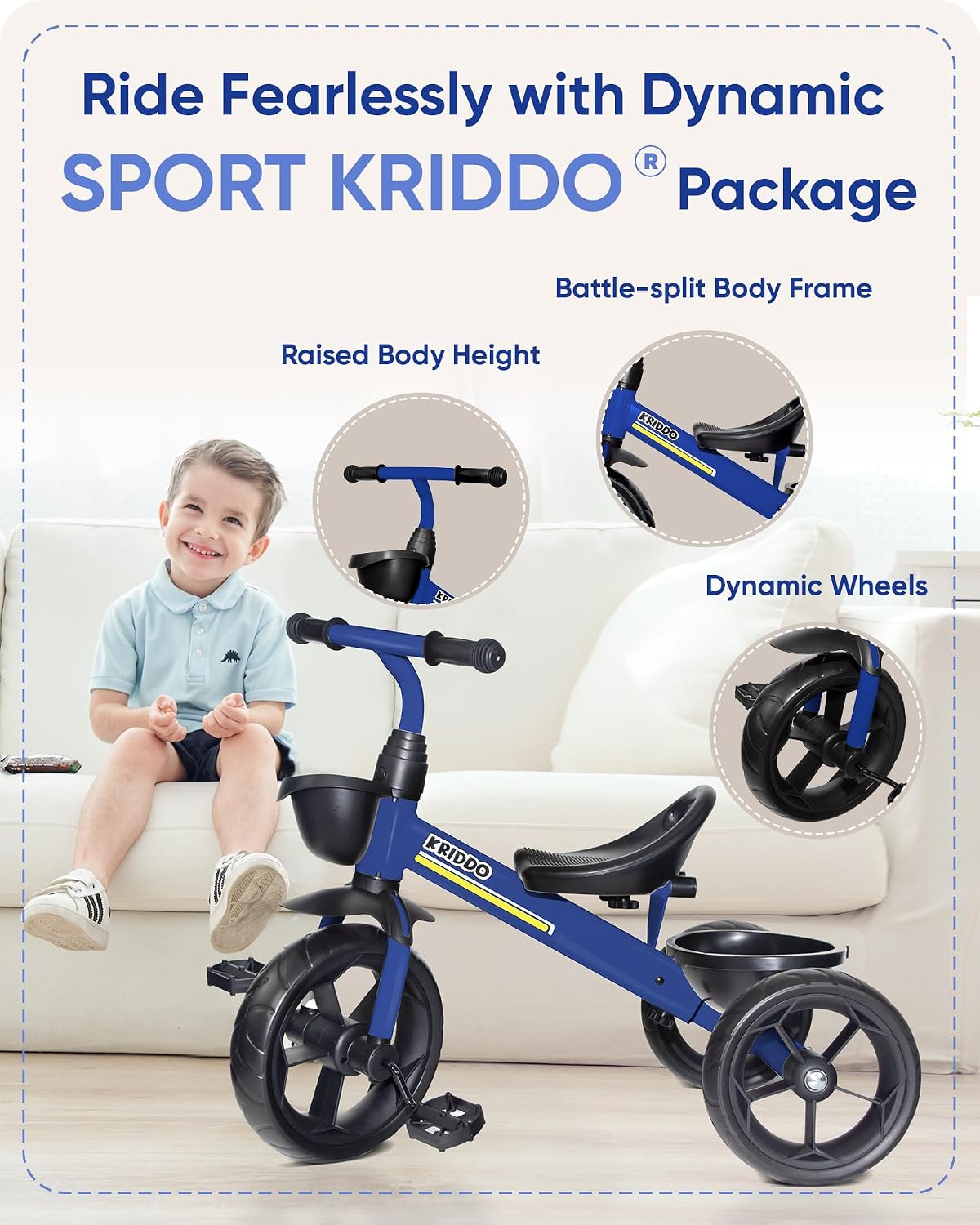 Detalle 2 de KRIDDO Kids Tricycle for 2–4 Years