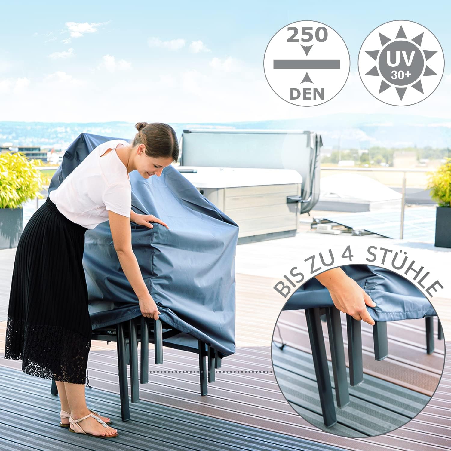 Detalle de Chefarone CHEF000027 stolöverdrag i 420D-polyester med dragsko