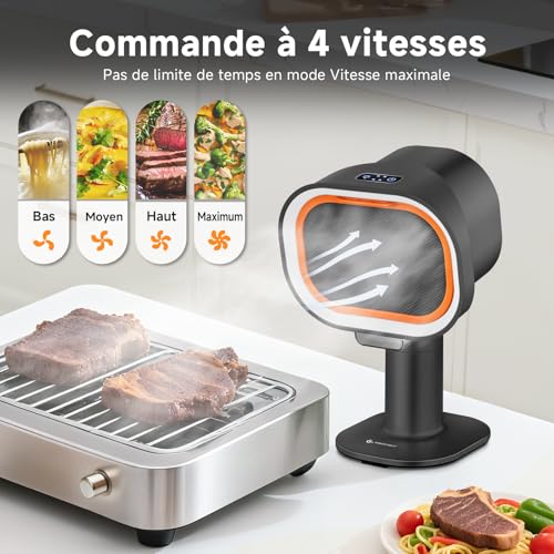 Thumbnail 5 de AMZCHEF hotte aspirante portable avec hauteur télescopique et inclinaison 40°, 4 modes, filtre en aluminium — Noir