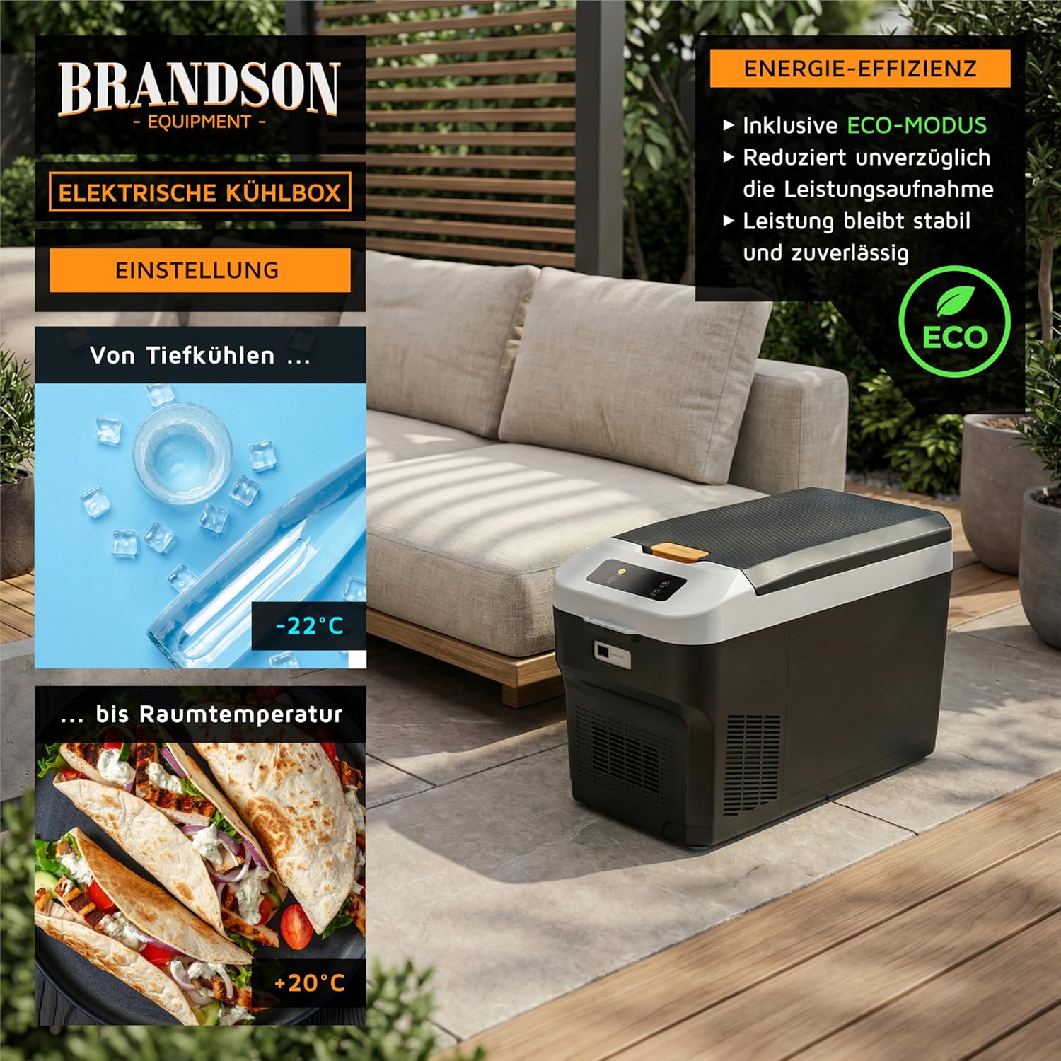 Thumbnail 5 de Brandson Kühlbox elektrisch mit Kompressor XXL 27 L – 12V/230V, zwei Fächer, ECO-Modus