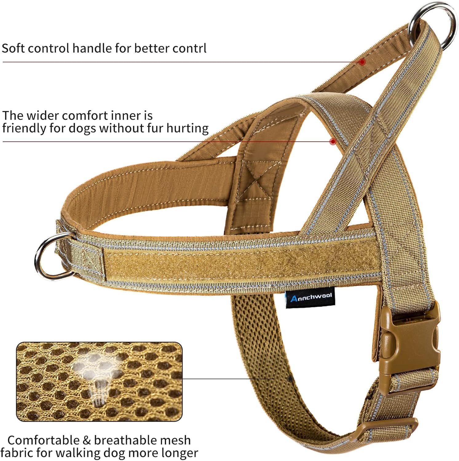 Detalle de Annchwool No Pull Dog Harness with Soft Padded Handle (XL, Brown)