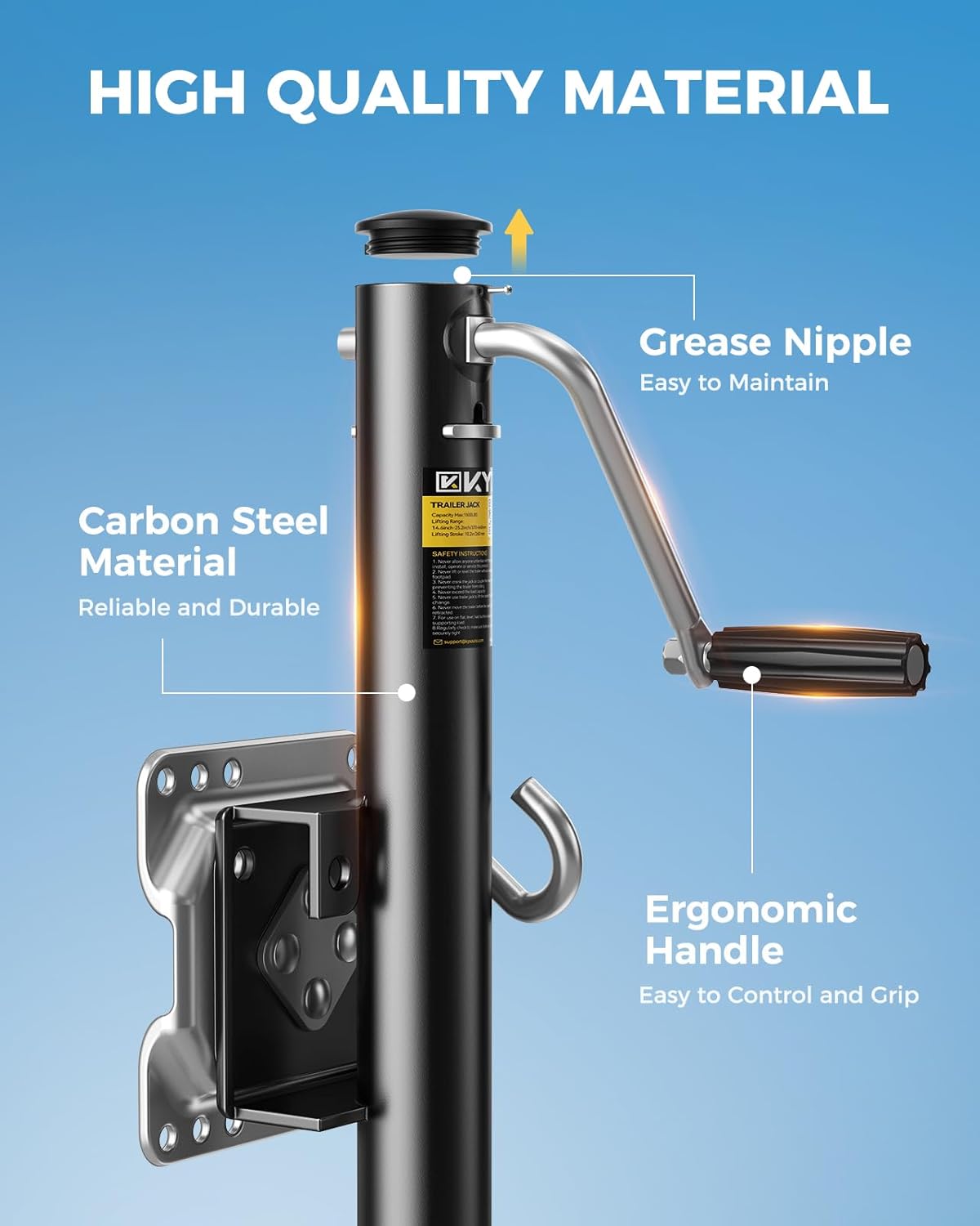 Thumbnail 2 de KYX 2200 Lbs Boat Trailer Jack with 6-Inch Dual Wheel, 10.2" Vertical Lift (Swivel Tongue Jack)