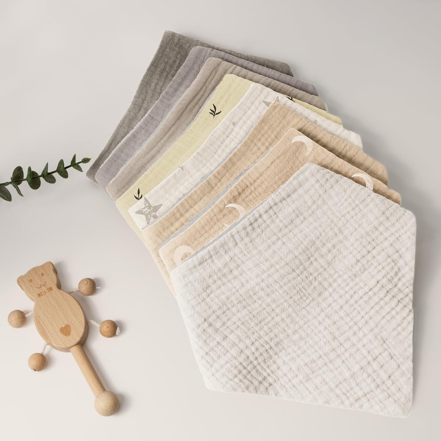 Thumbnail 5 de Bearmoss Muslin Baby Dribble Bibs – 100% Cotton, 8-Pack