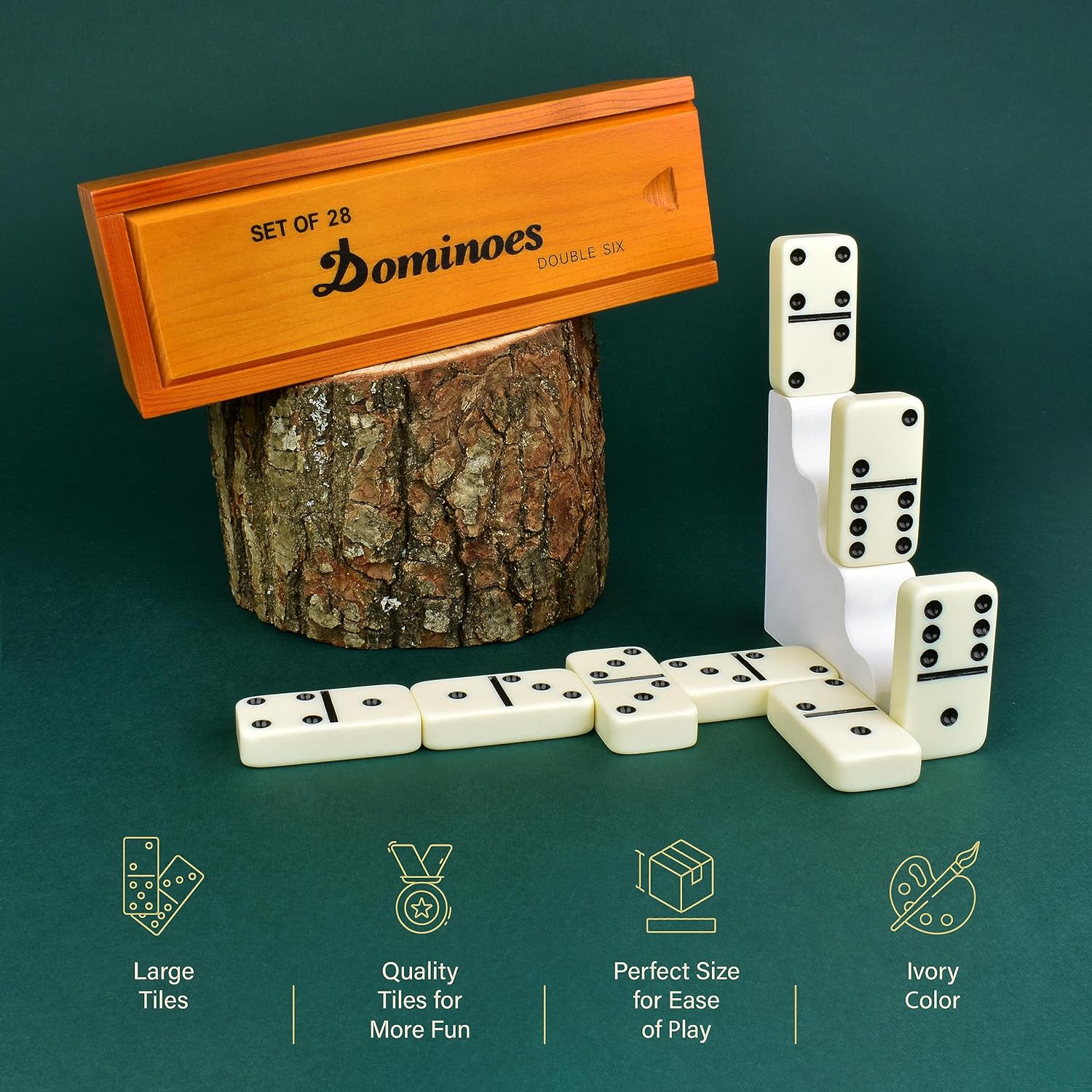 Detalle de Queensell Jumbo Dominoes Set (Double Six) – 28 Large Tiles for Adults, Kids & Travel Board Games