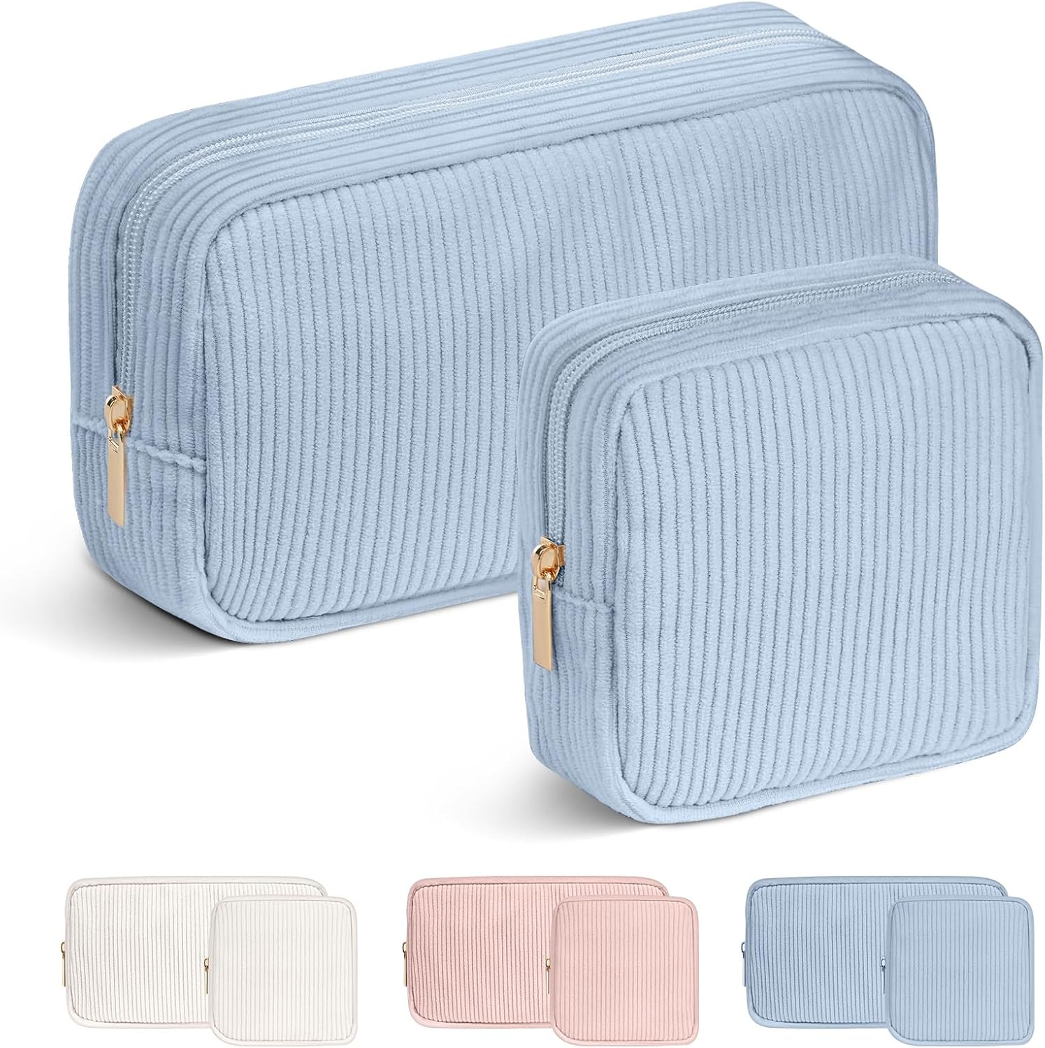 Thumbnail 6 de Aucuu Trousse de Maquillage en Velours Côtelé – Lot de 3, 3 Tailles