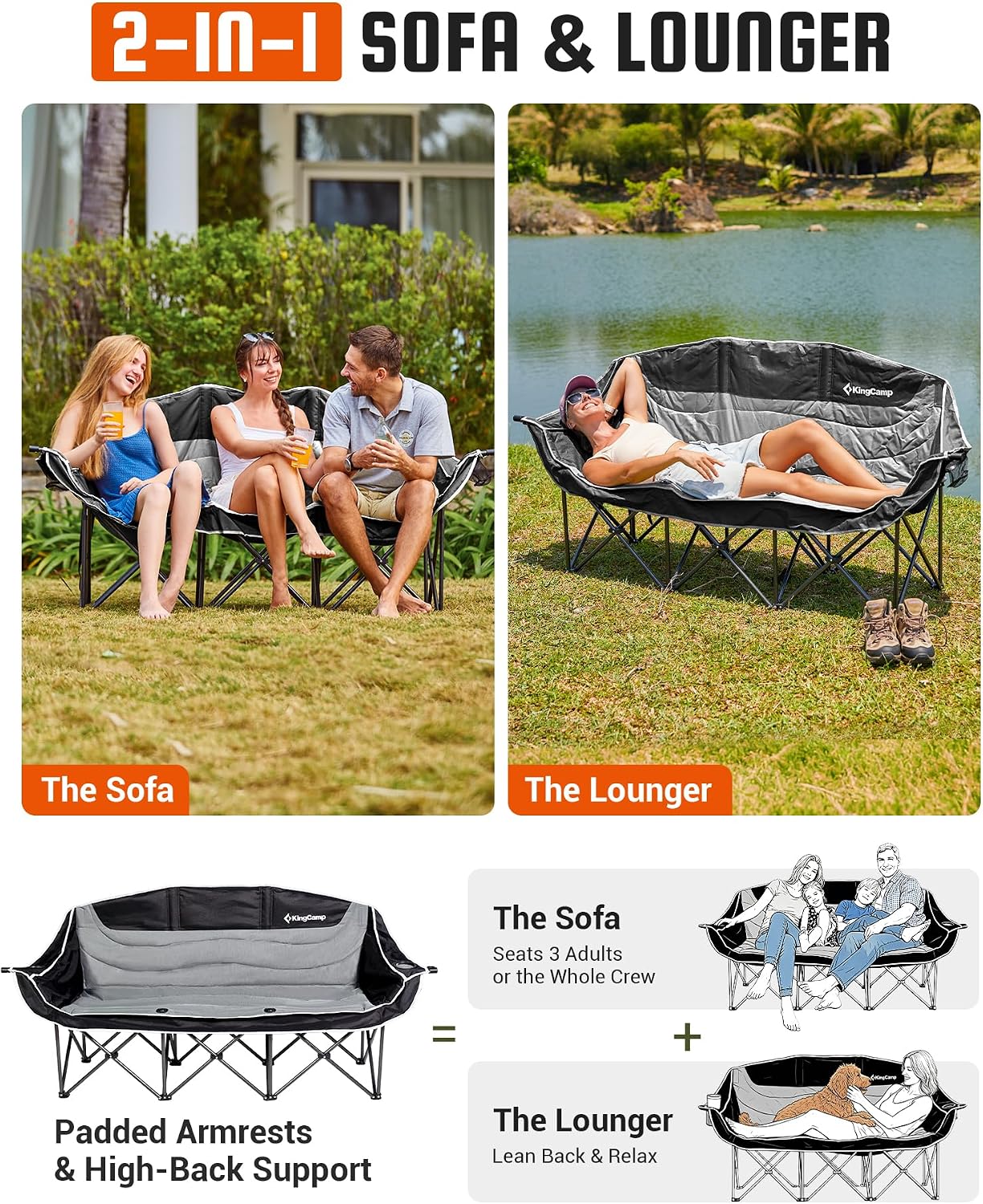 Thumbnail 3 de KingCamp 3 Person Camping Chair: Oversized Heavy-Duty Loveseat for Outdoor Comfort