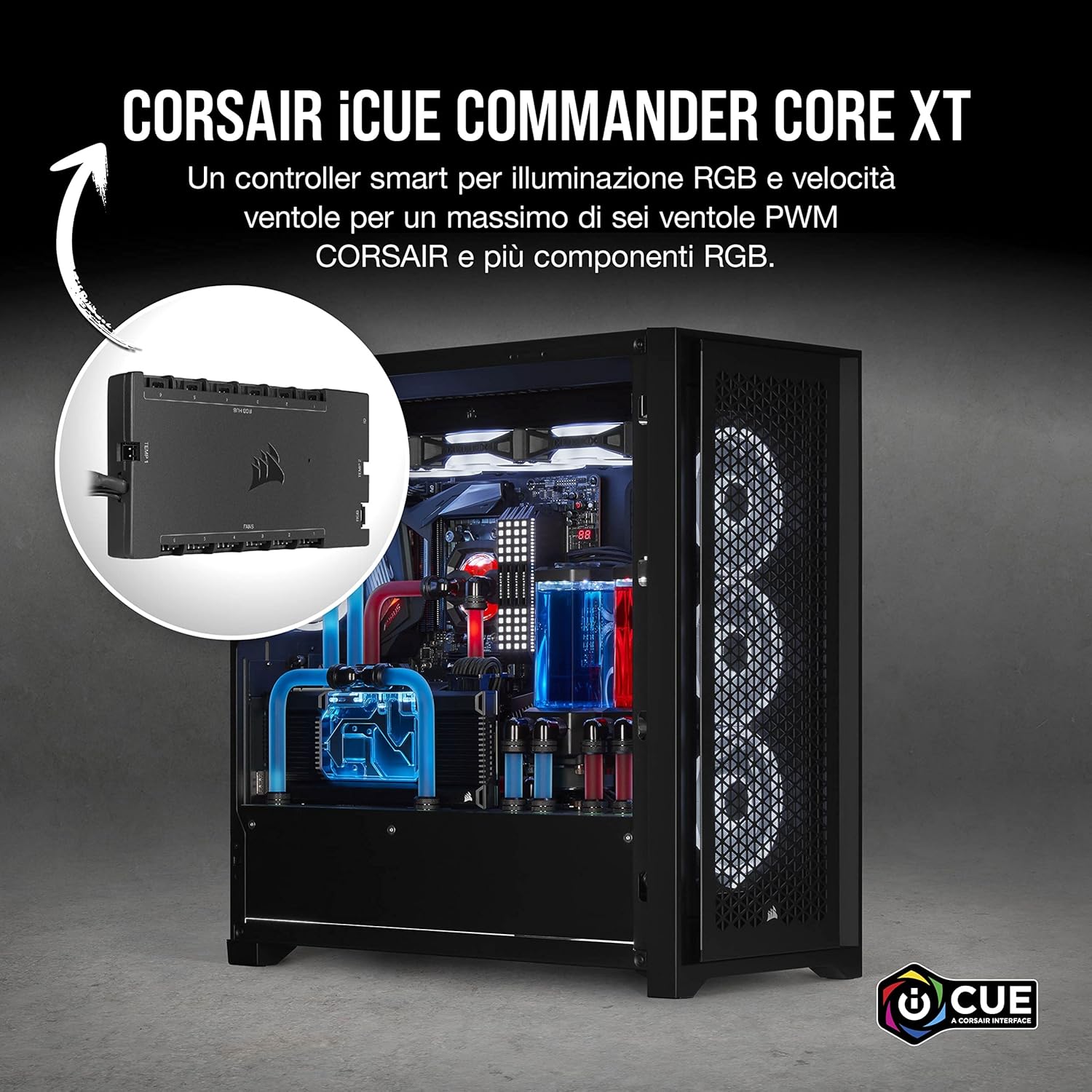 Thumbnail 1 de Corsair iCUE COMMANDER CORE XT – controller digitale per velocità ventole e illuminazione RGB (fino a 6 PWM, 264 LED RGB) nero