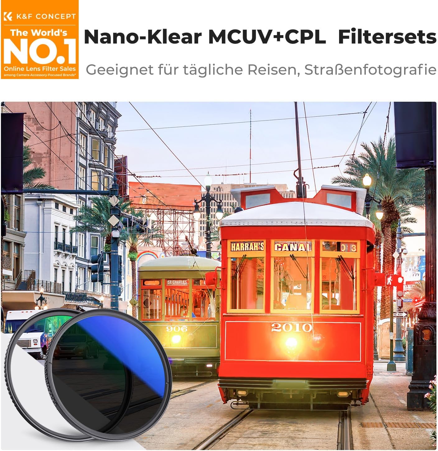Detalle de K&F CONCEPT Filterset 55mm CPL + UV – Nano-Klear-Serie (CNC, 18-Schicht- Beschichtung)