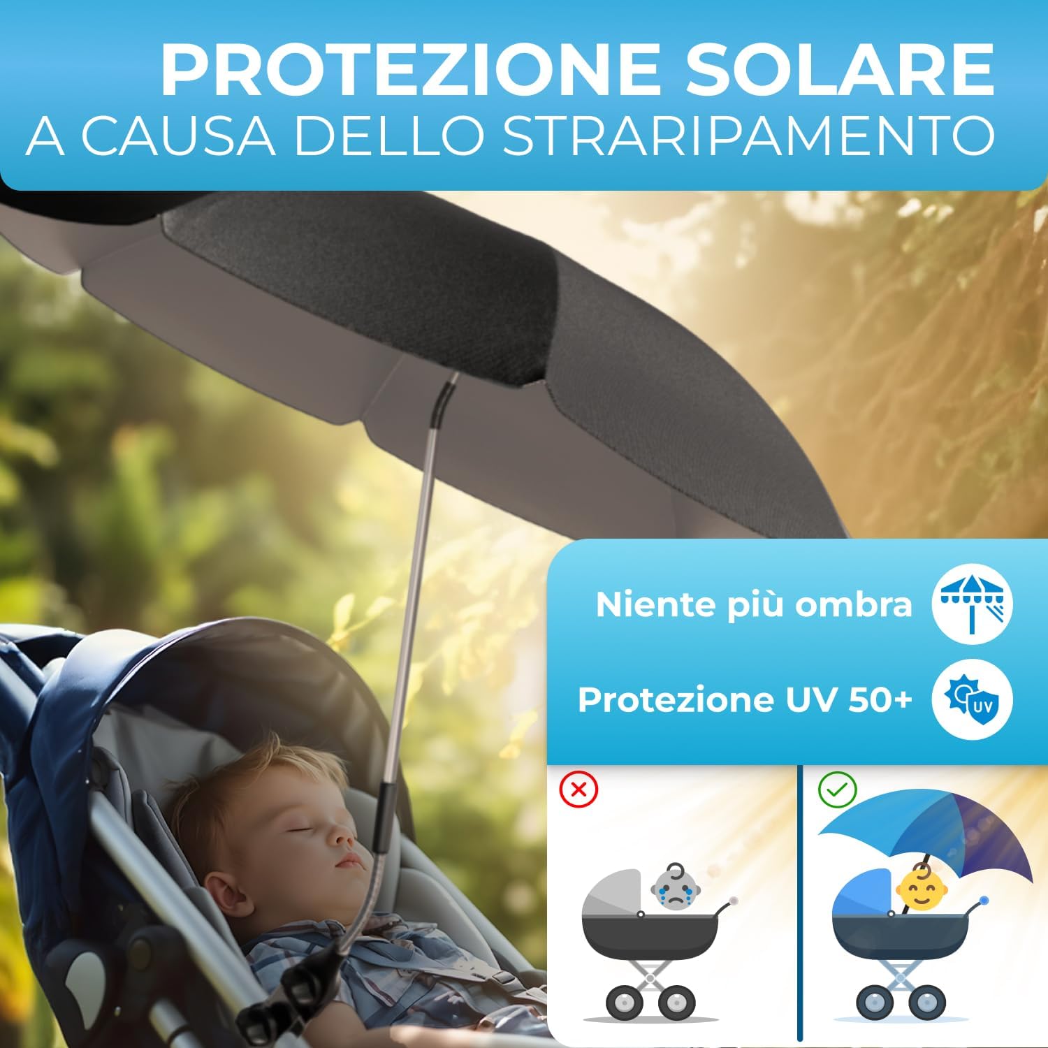 Thumbnail 1 de STYNGARD Ombrellino Parasole per Passeggino con Protezione UV 50+ e Ø70 cm – Modello ROMA