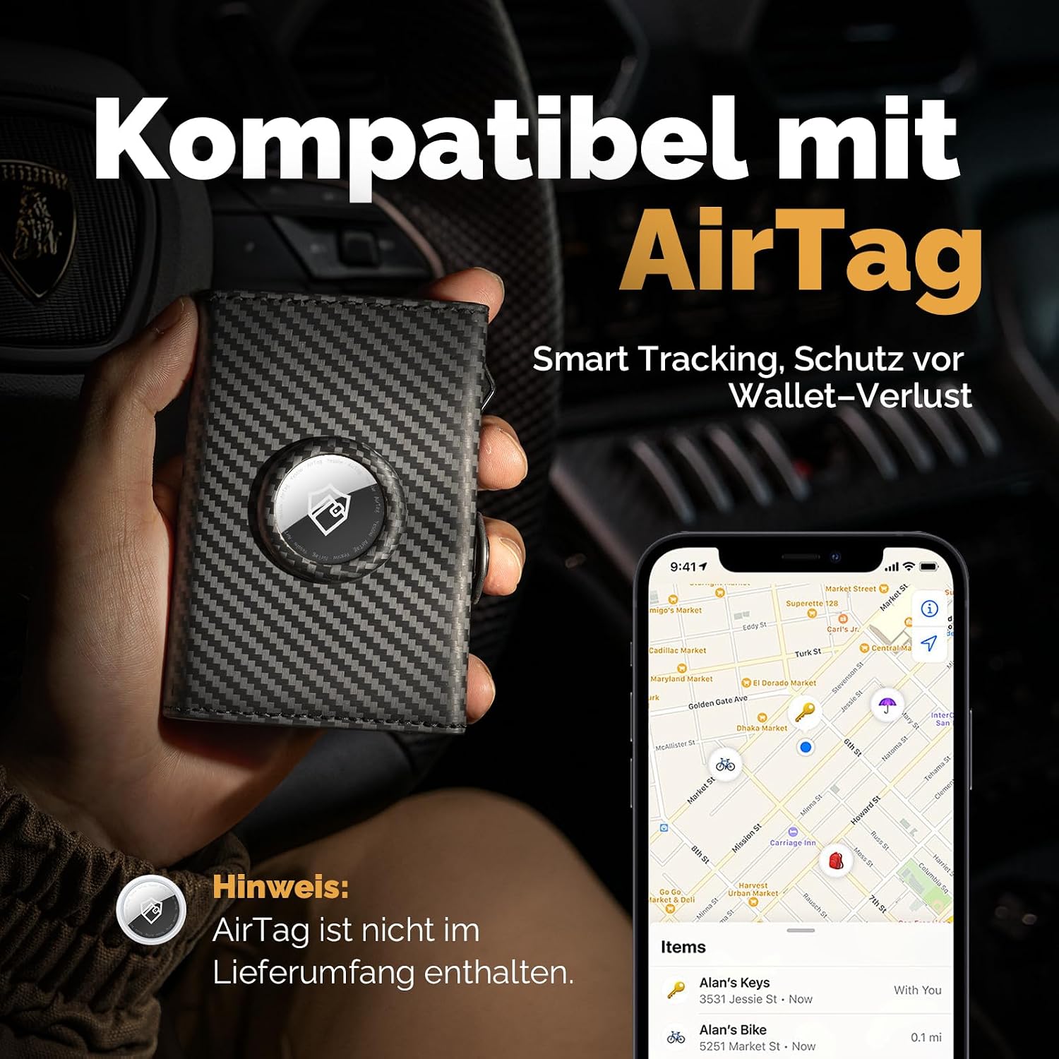 Detalle de YESIIW Airtag Portafoglio Uomo Slim: Portacarte Pop Up con protezione RFID e scomparto per AirTag