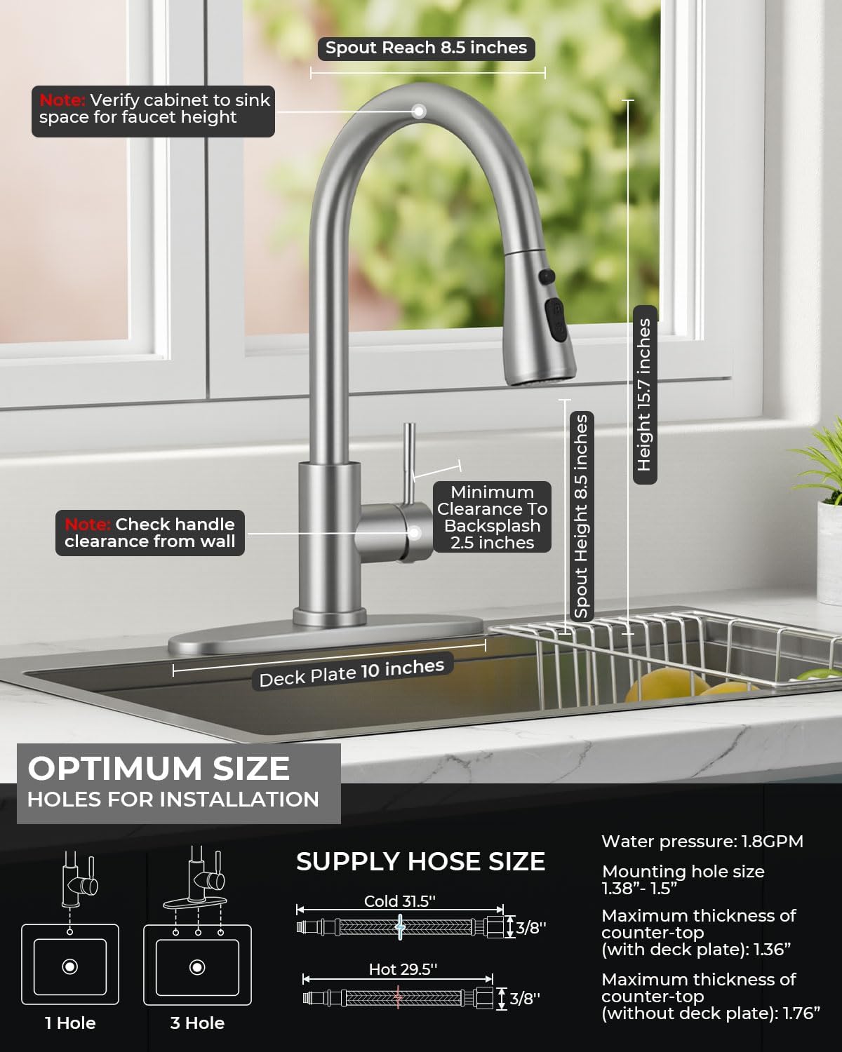 Thumbnail 3 de WEWE Pull-Down Kitchen Faucet, SUS304 Stainless Steel