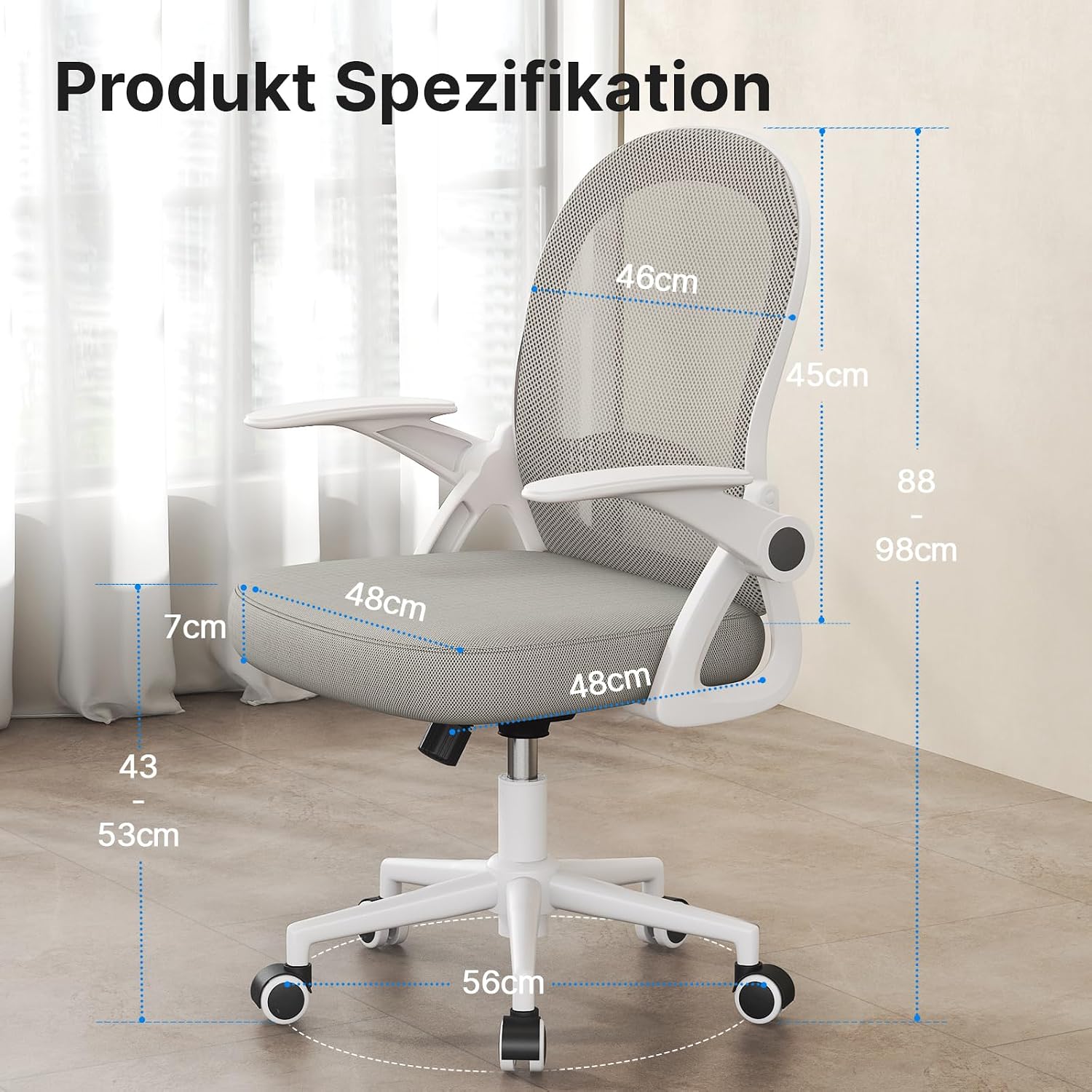 Detalle de rattantree Ergonomischer Bürostuhl mit atmungsaktiver Netzrückenlehne, höhenverstellbar und 360° Drehung