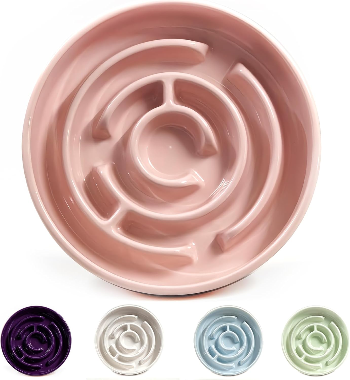Detalle de Slow Feeder Ceramic Dog Bowl with Anti-Slip (Pink) — 1.5 Cup Capacity