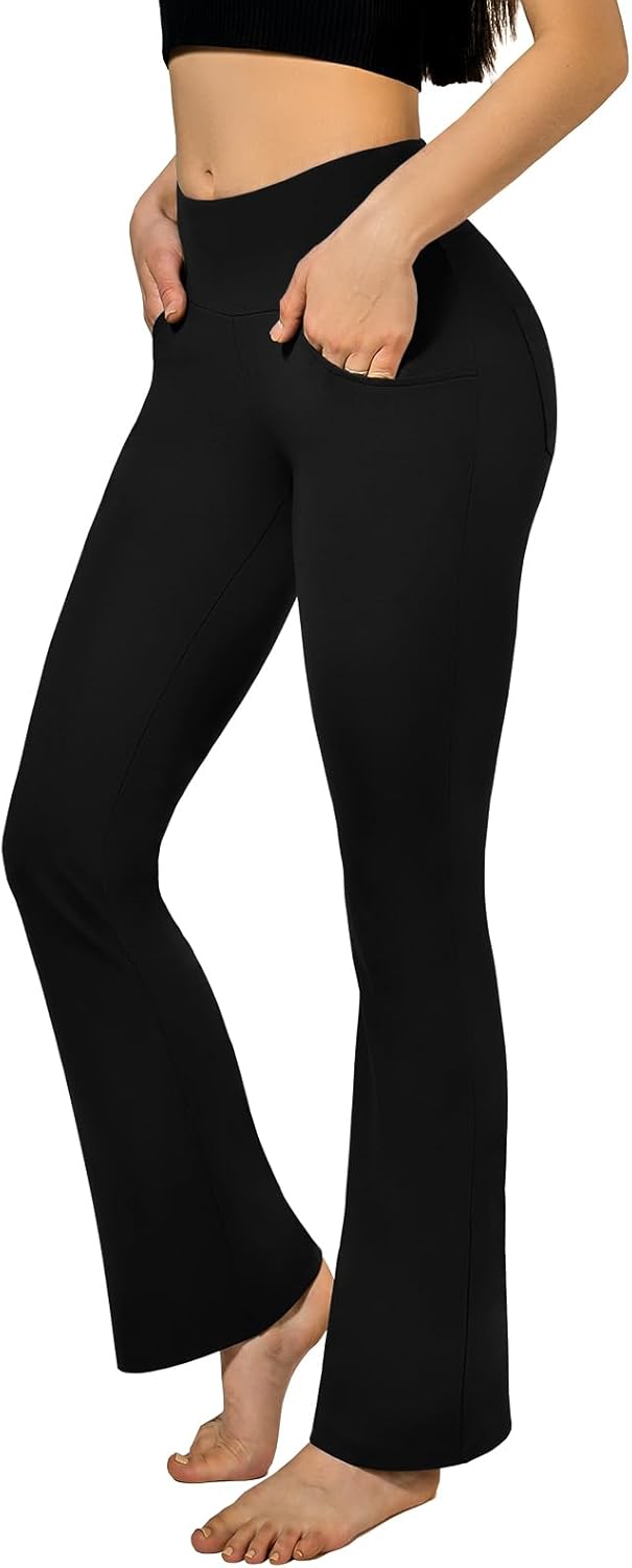 Detalle de SINOPHANT Flared Yogahose Damen High Waist mit 4 Taschen – Bootcut, blickdicht