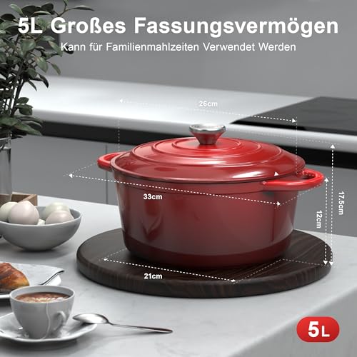Detalle 2 de Topbooc Gusseisen Topf Brotbackform 26 cm – emailliert, 5 L, Rot