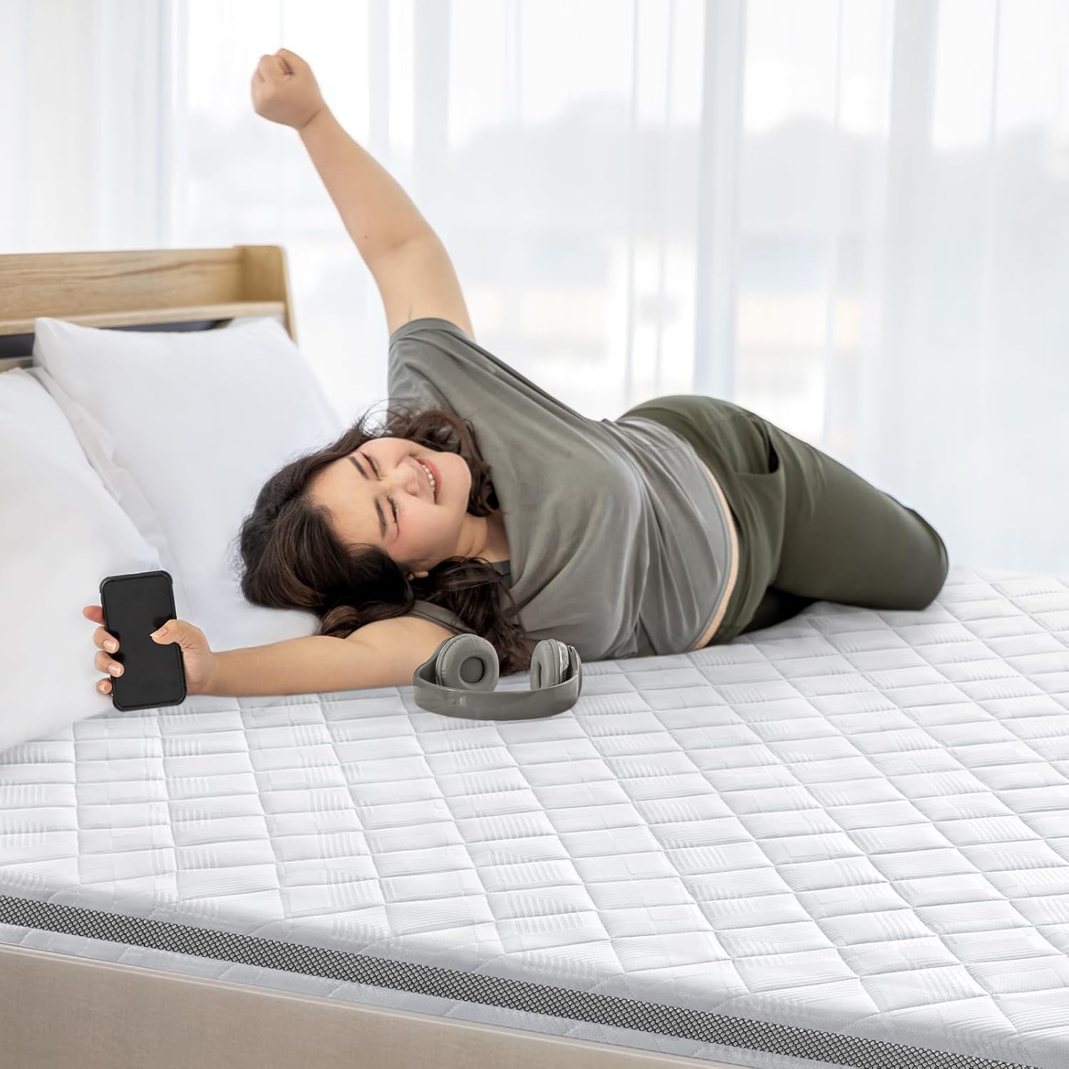 Thumbnail 6 de BedStory Topper 200x200 cm – Harter Schaumkern, atmungsaktiver 3D-Bezug, 7,5 cm Höhe