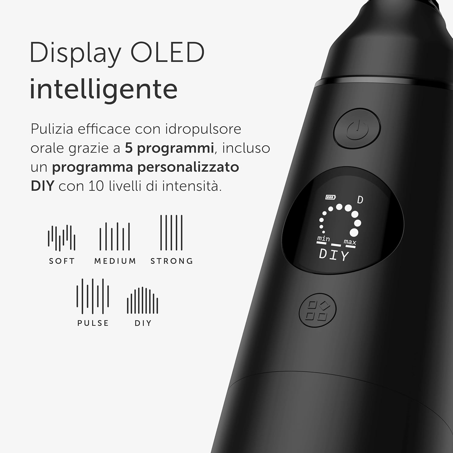 Detalle de Wondersmile Irrigatore Orale Pro Ultimate Black: 5 programmi, batteria fino a 30 giorni e test certificato TÜV SÜD
