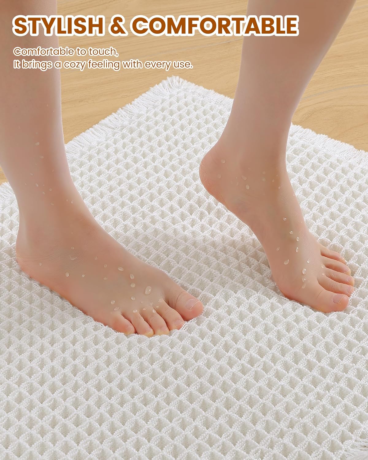 Detalle de Smiry Waffle Bath Mat 30x20 — Extra Soft, Highly Absorbent, Non-Slip & Machine Washable