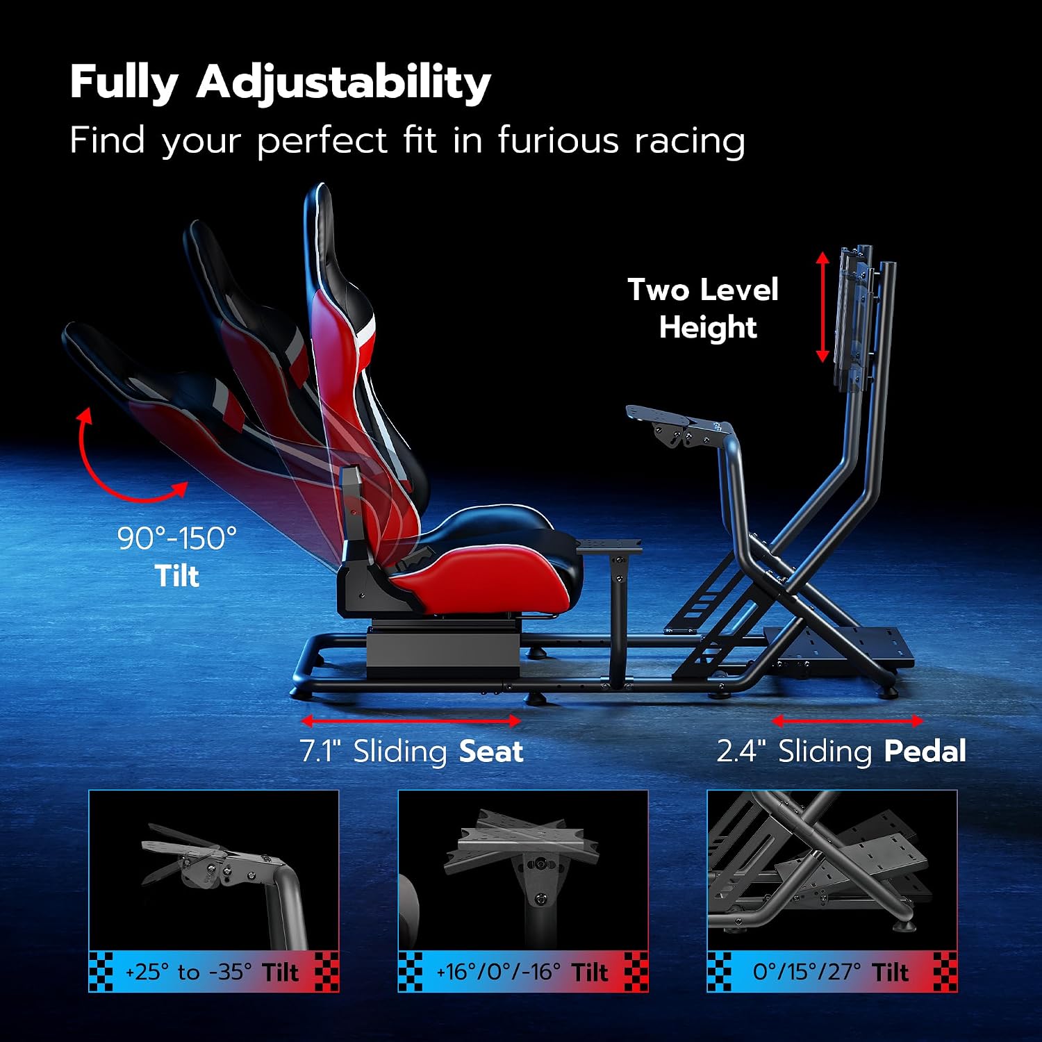 Thumbnail 2 de ARES WING GRS1002RE Racing Simulator Cockpit with TV Mount and Adjustable Seat