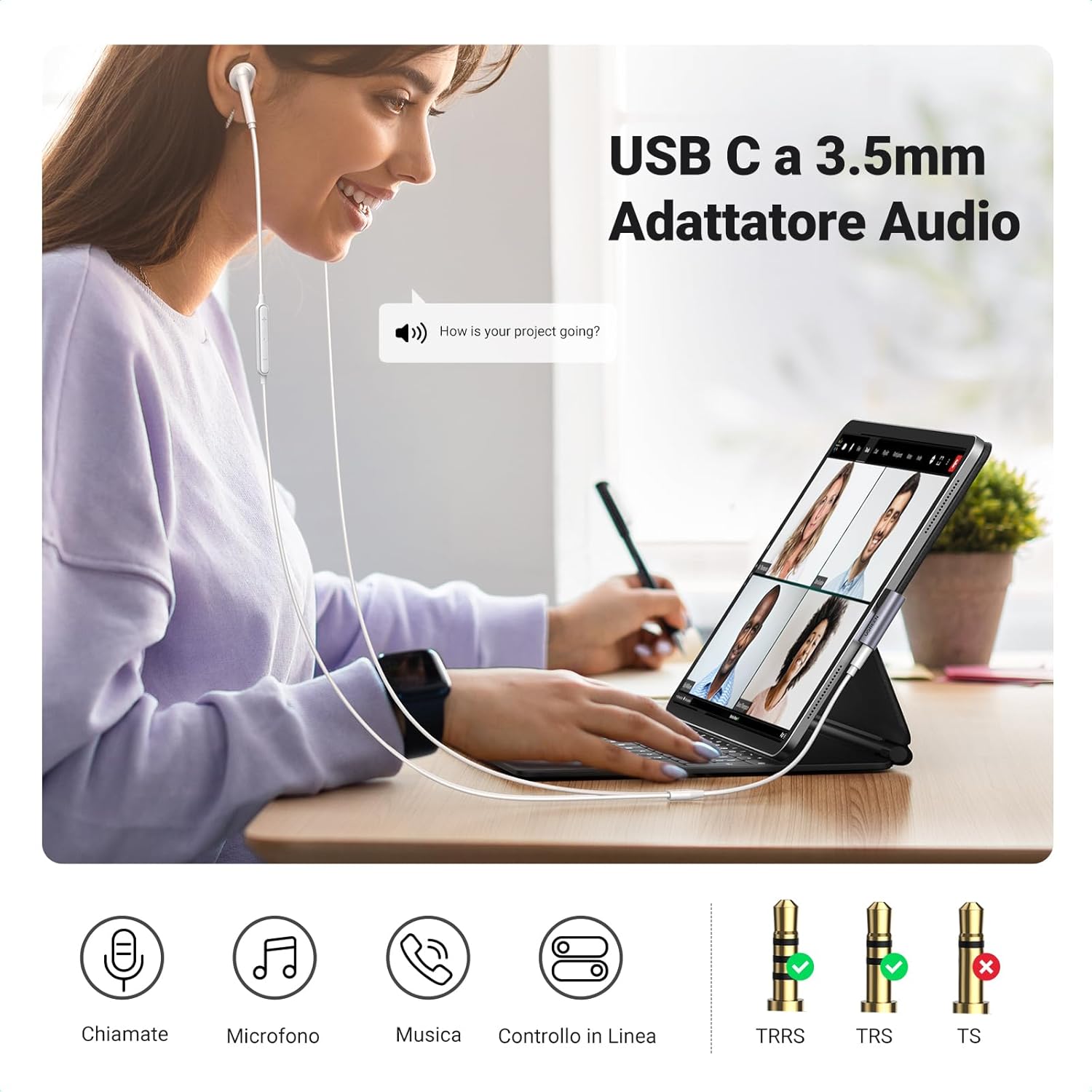 Thumbnail 4 de UGREEN Adattatore USB C a Jack 3.5mm con DAC, con connettore Type C a 90° - Cuffie/Altoparlanti Hi‑Fi