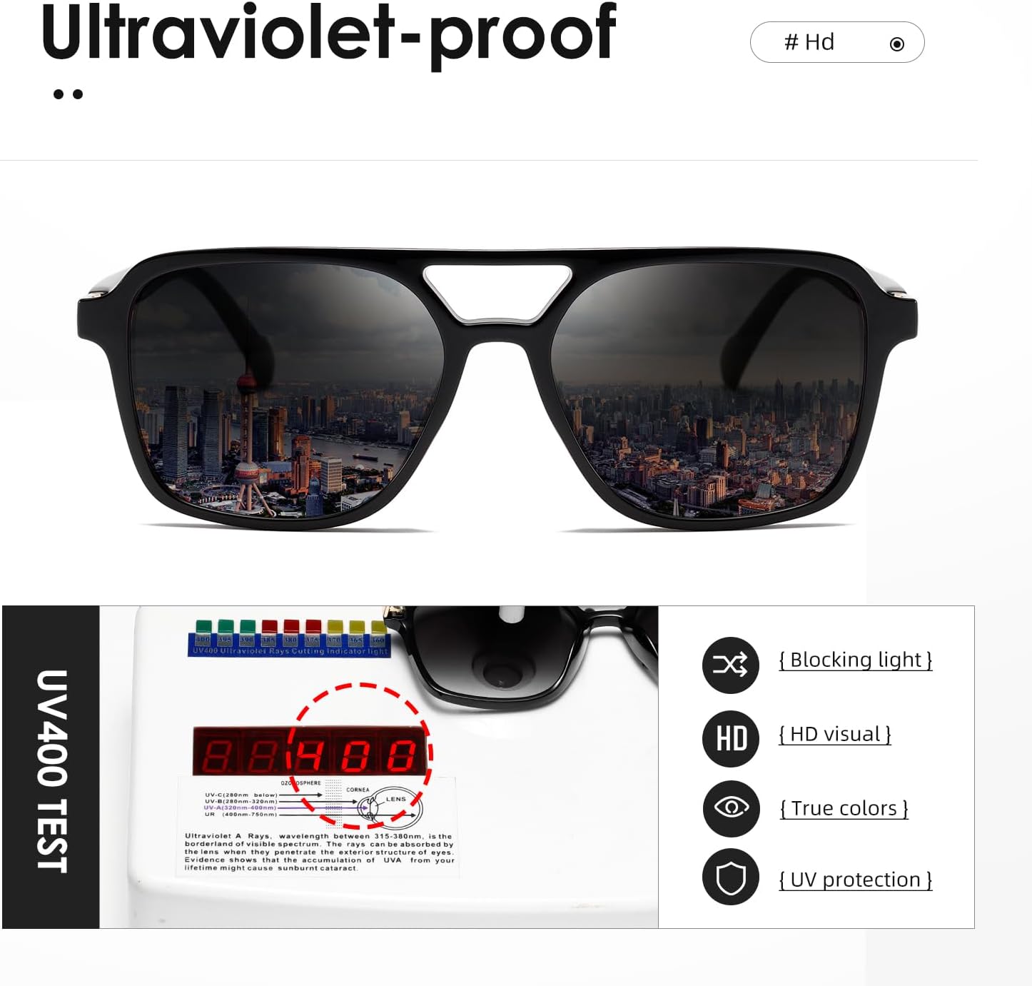 Thumbnail 6 de kimorn Retro Sonnenbrille für Damen & Herren – rechteckiger Vintage-Rahmen mit UV400-Schutz (K1649)