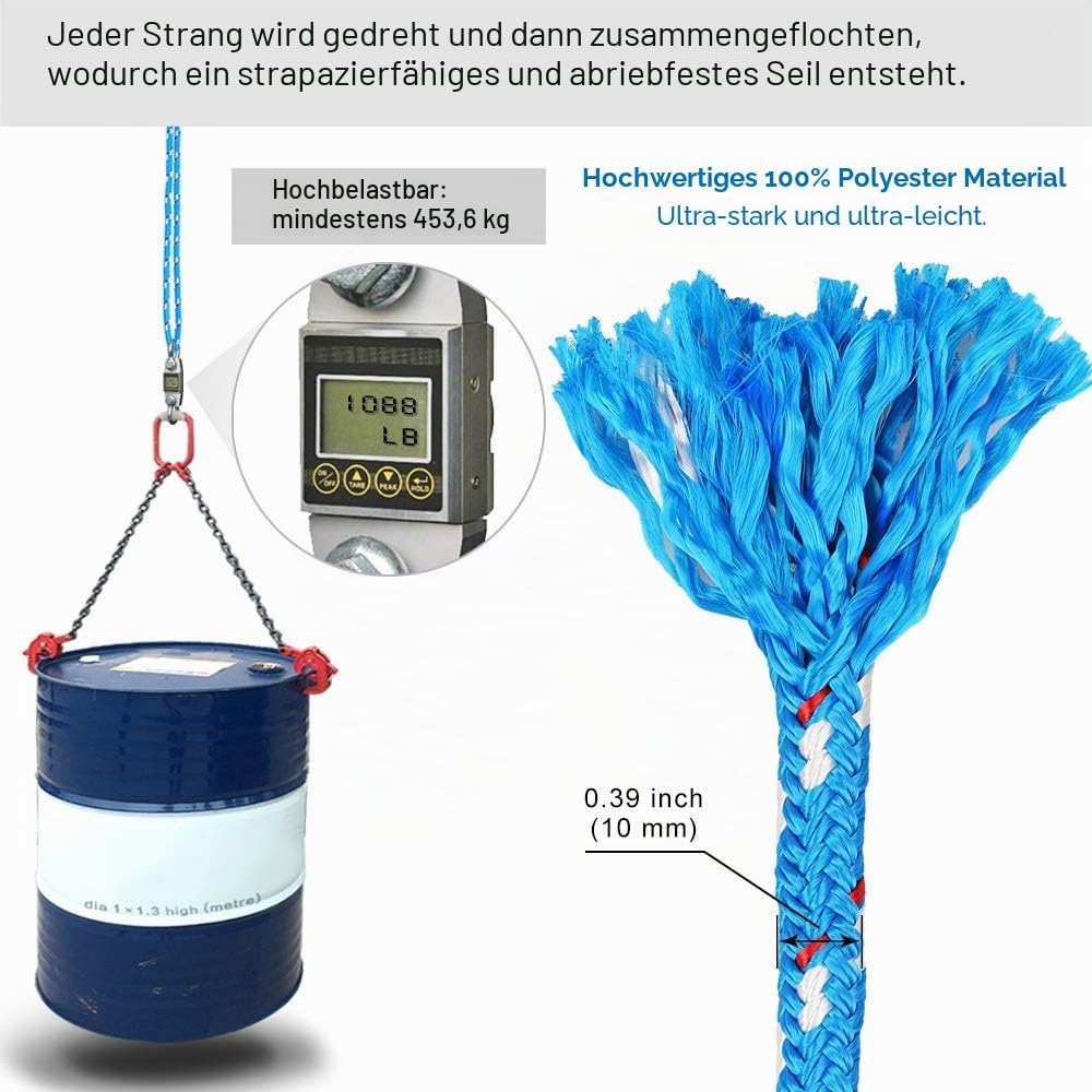 Detalle de BeneLabel 2er Schaukel Befestigung Baum – 150 cm, Hängematte & Balkenbefestigung, 454 kg Tragkraft, Blau